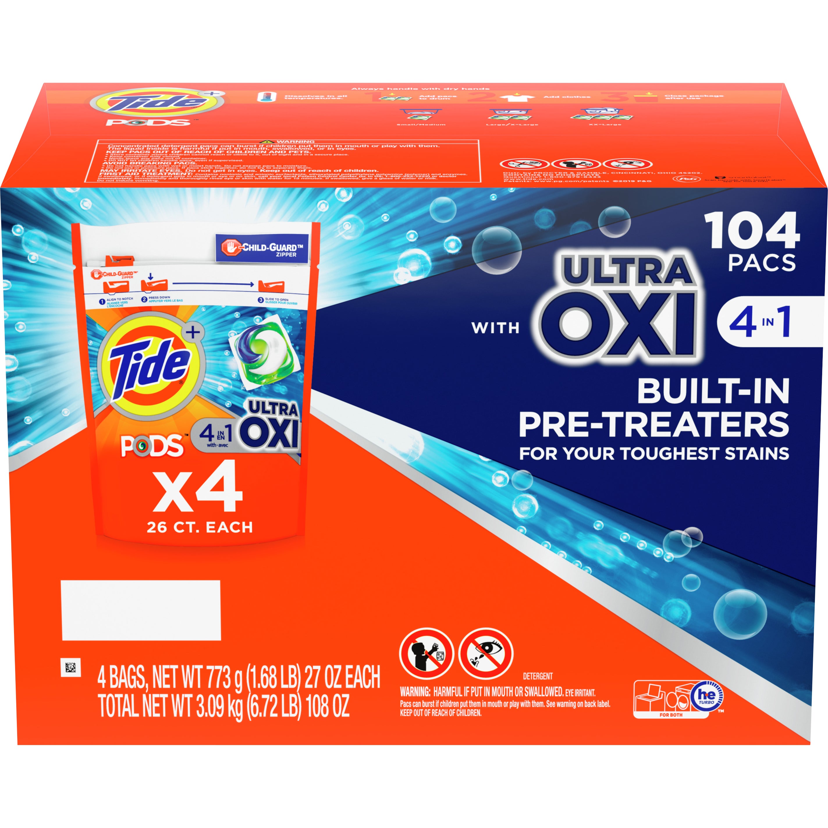 TIDE PODS 4 IN 1 WITH ULTRA OXI 104 CT