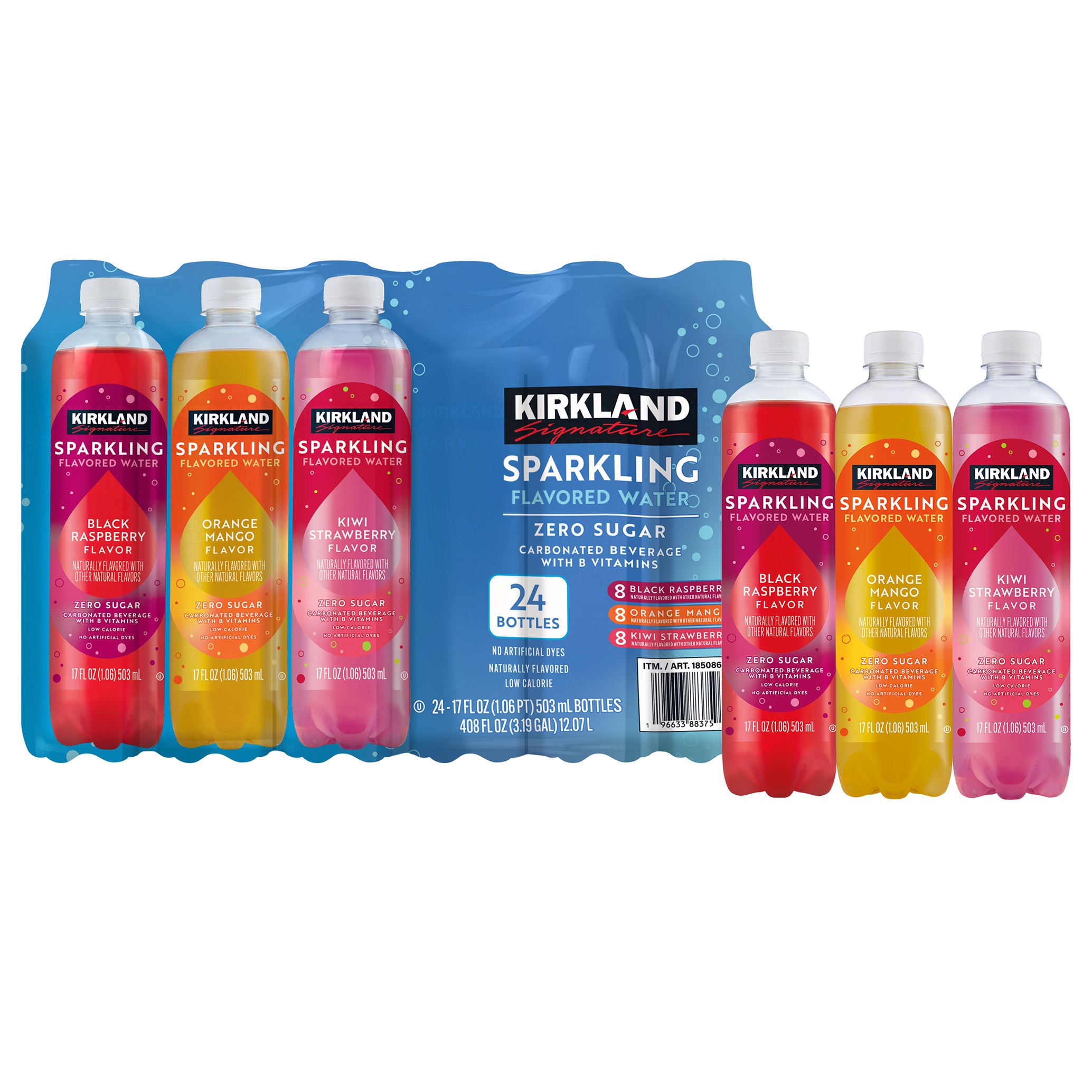 KIRKLAND SIGNATURE SPARKLING FLAVORED WATER 24/17 OZ BOTTLES