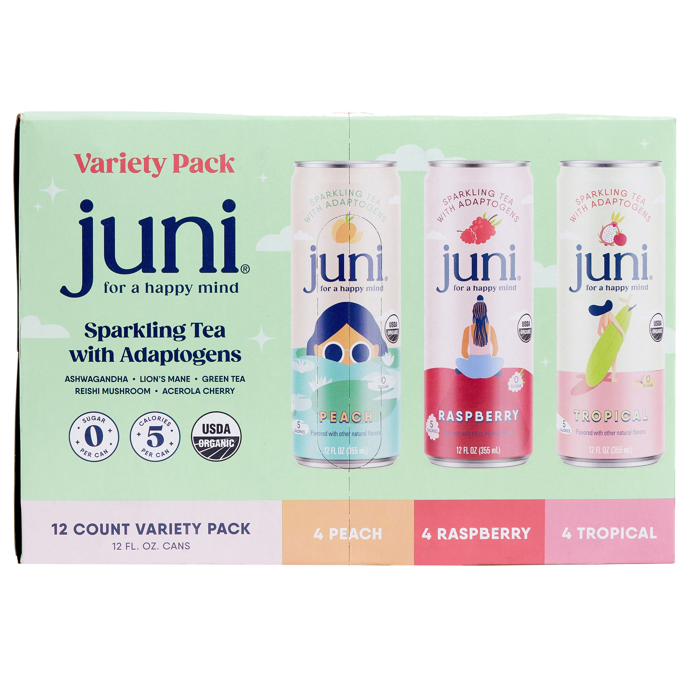 JUNI SPARKLING TEA ORGANIC ADAPTOGENIC 12/12 OUNCES CANS - Image 1