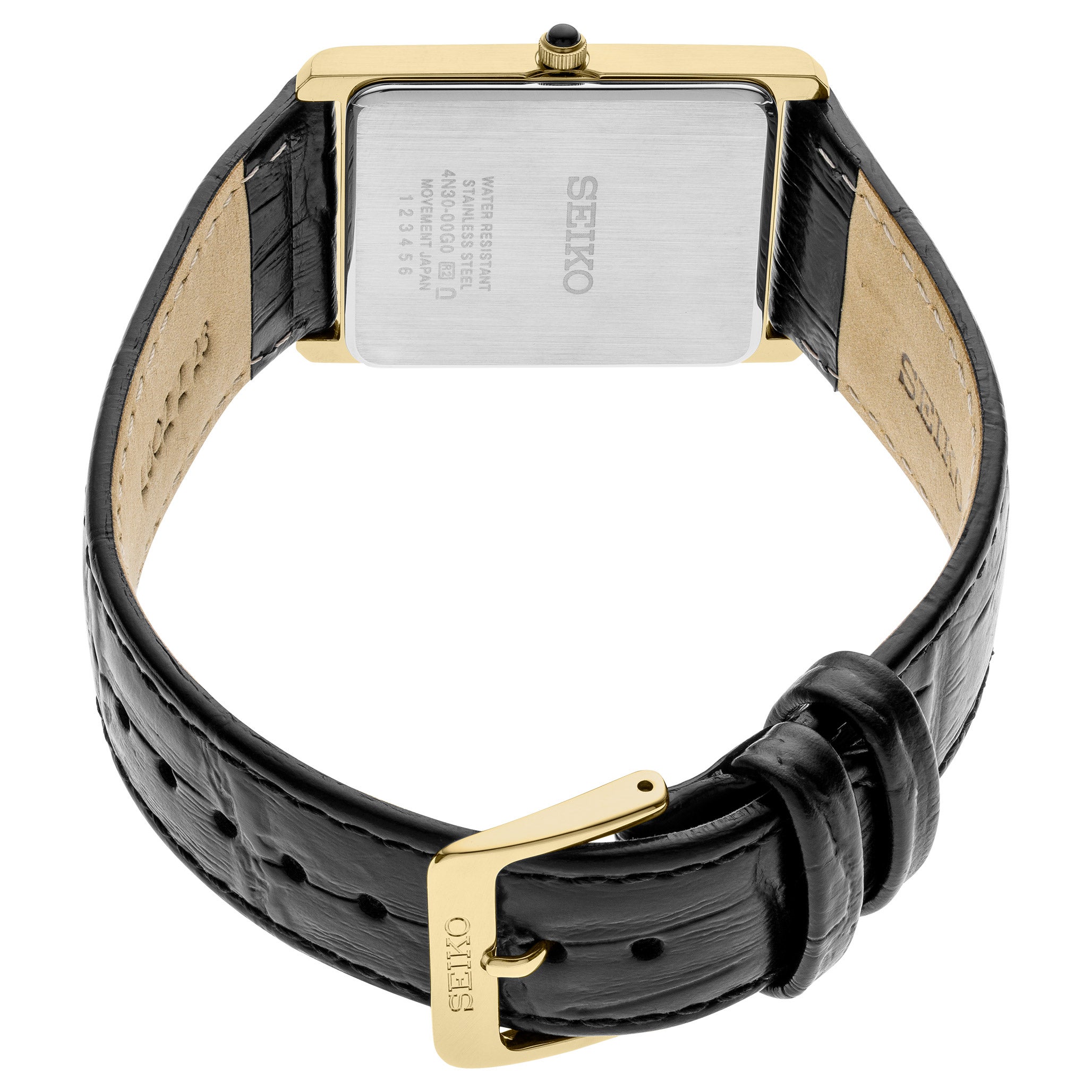 SEIKO BLACK LEATHER STRAP MENS WATCH