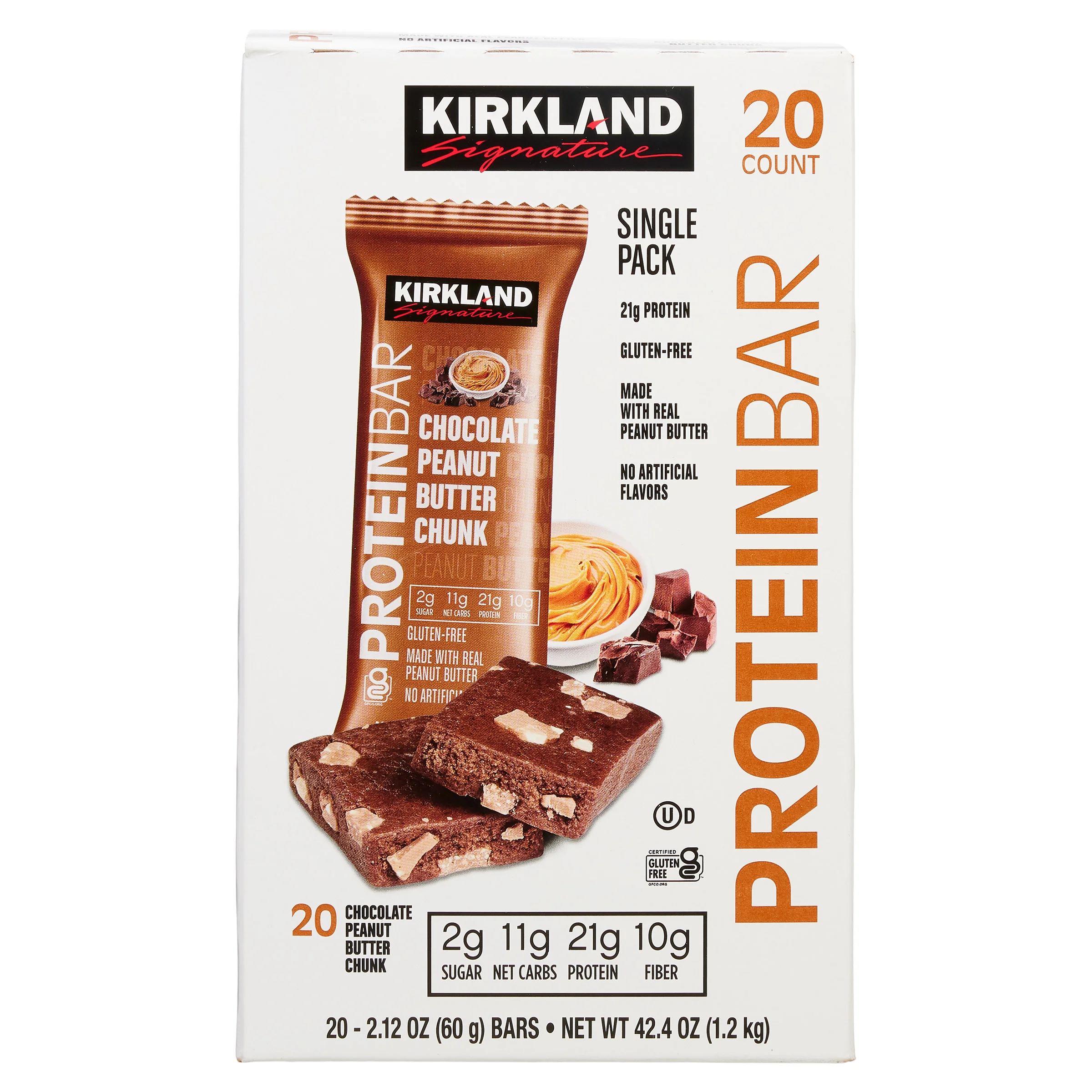 KIRKLAND SIGNATURE PROTEIN BAR CHOCOLATE PB CHUNK 20CT/2.12OZ - Image 1