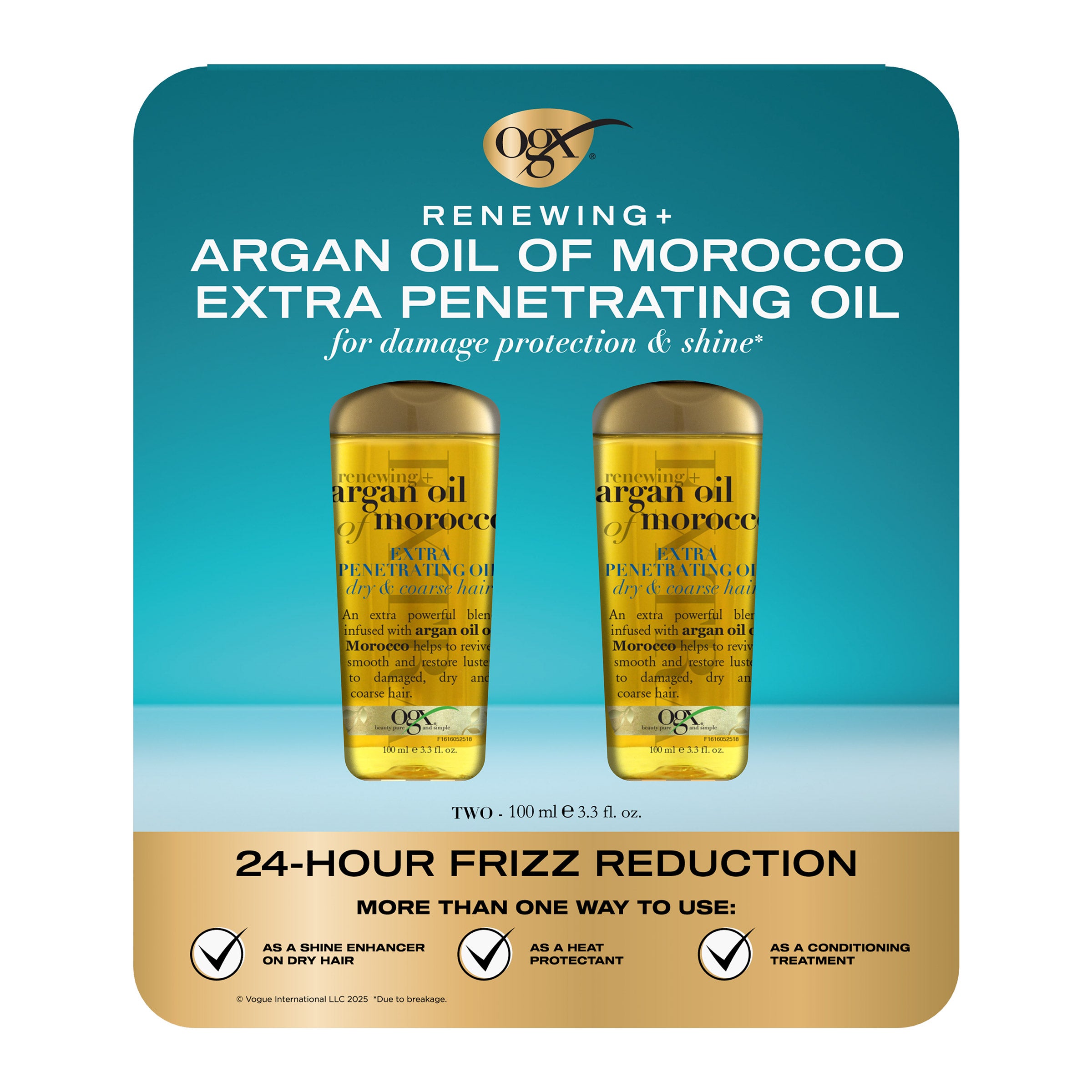 OGX RENEWING ARGAN OIL HAIR OIL 2PK/3.3 OZ EA