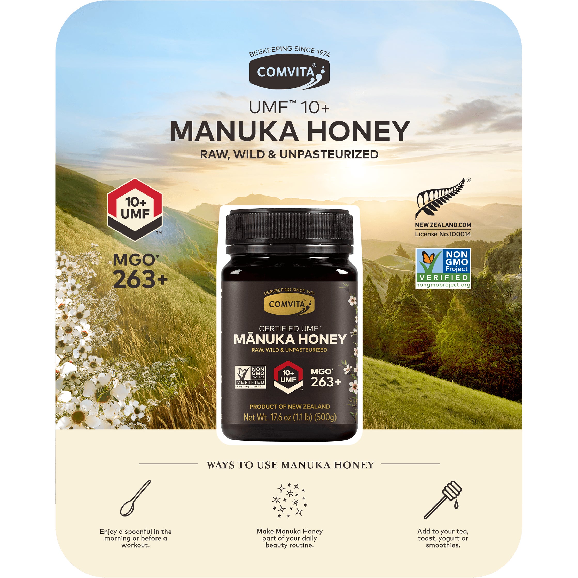 COMVITA MANUKA HONEY UMF 10+ 17.6 OUNCE CONTAINER - Image 1