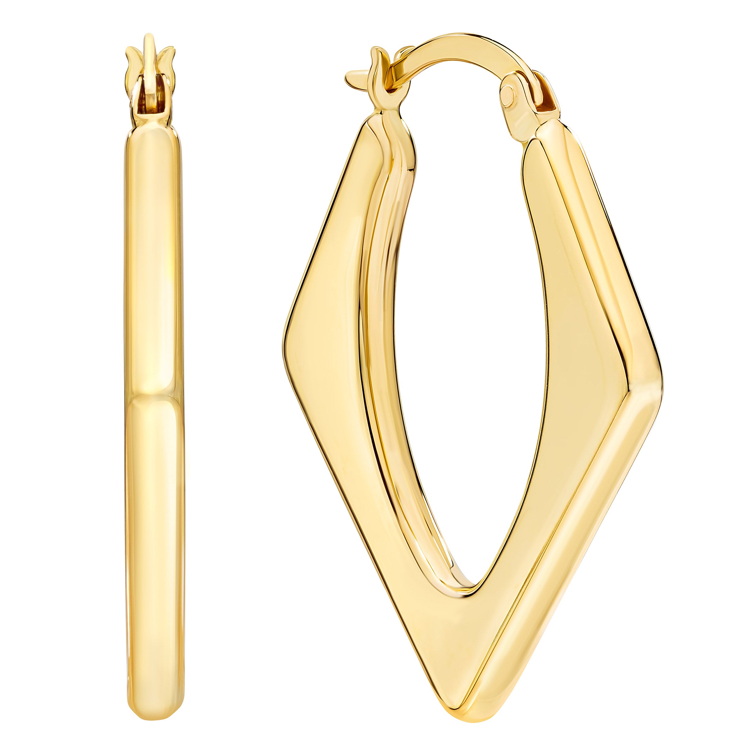 14KT YELLOW GOLD V SHAPE HOOP EARRINGS - Image 1