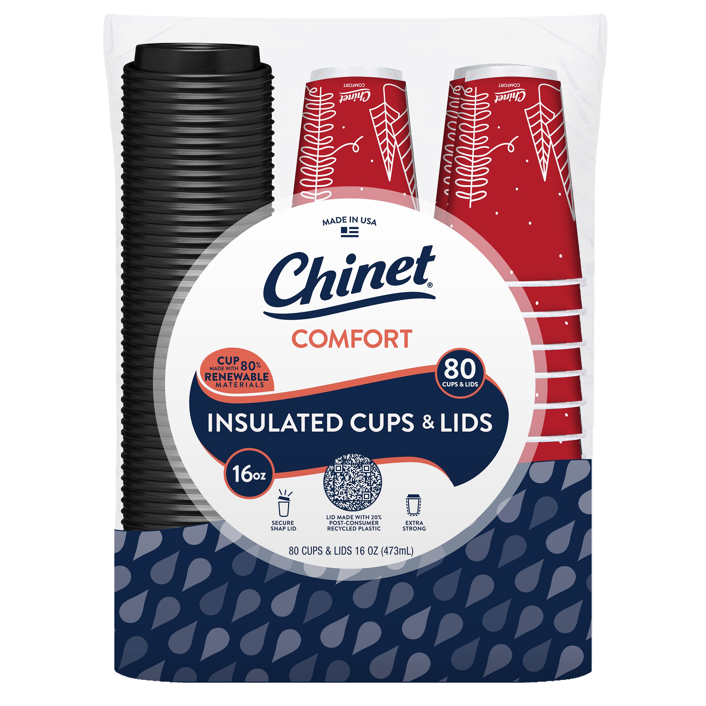 CHINET HOLIDAY COMFORT 16 OUNCE CUPS & LIDS 80 COUNT - Image 1