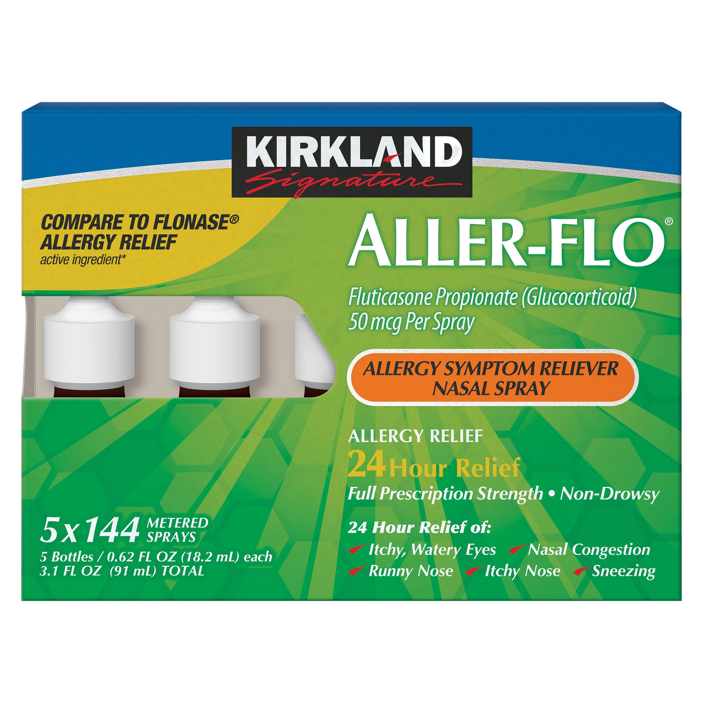 KIRKLAND SIGNATURE ALLER-FLO NASAL SPRAY 5 X 144 SPRAYS (50MCG) - Image 1