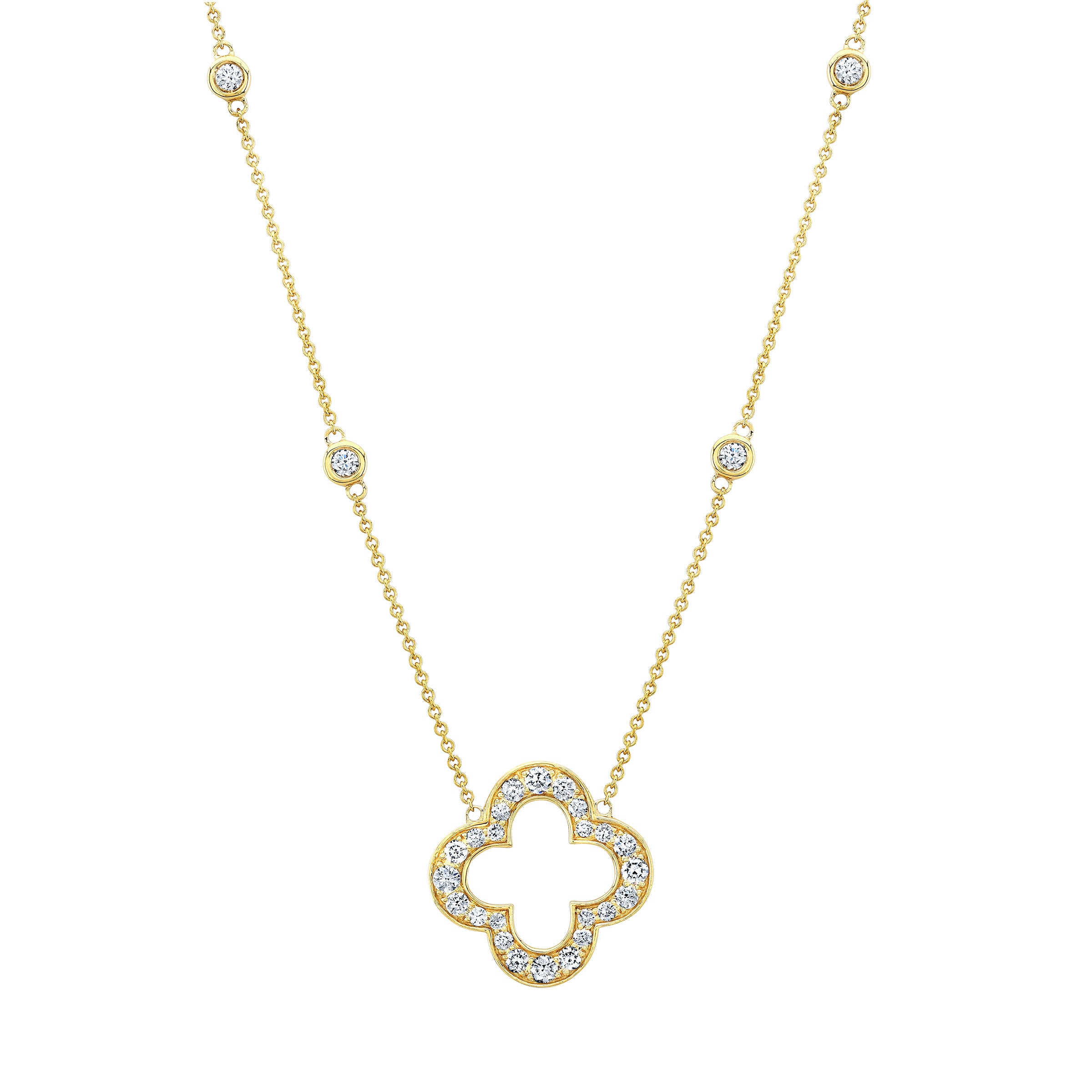 14KT YELLOW GOLD VS2 I 0.70CTW ROUND DIAMOND CLOVER NECKLACE - Image 1