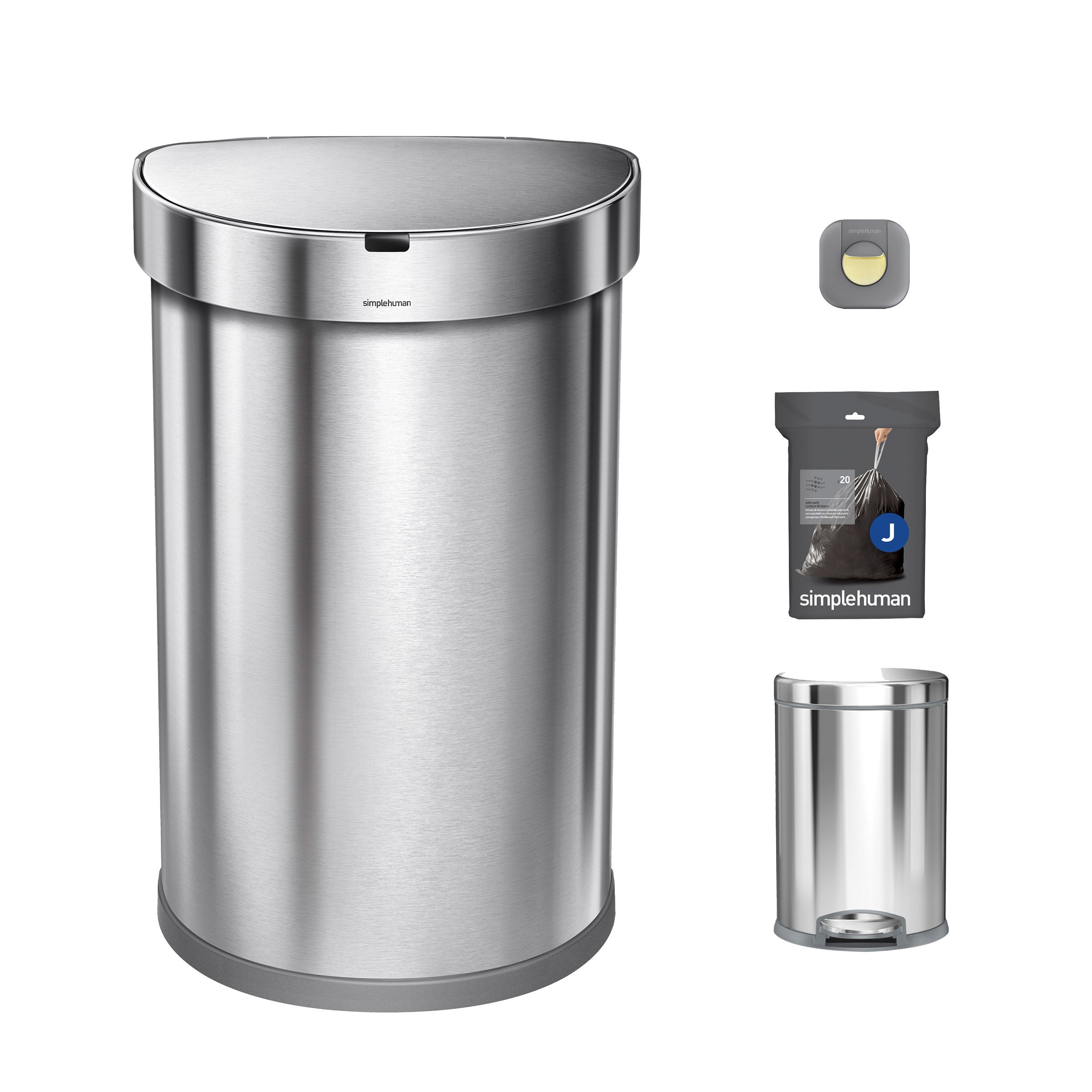 SIMPLE HUMAN STAINLESS 45L SENSOR CAN & 4.5L STEP CAN