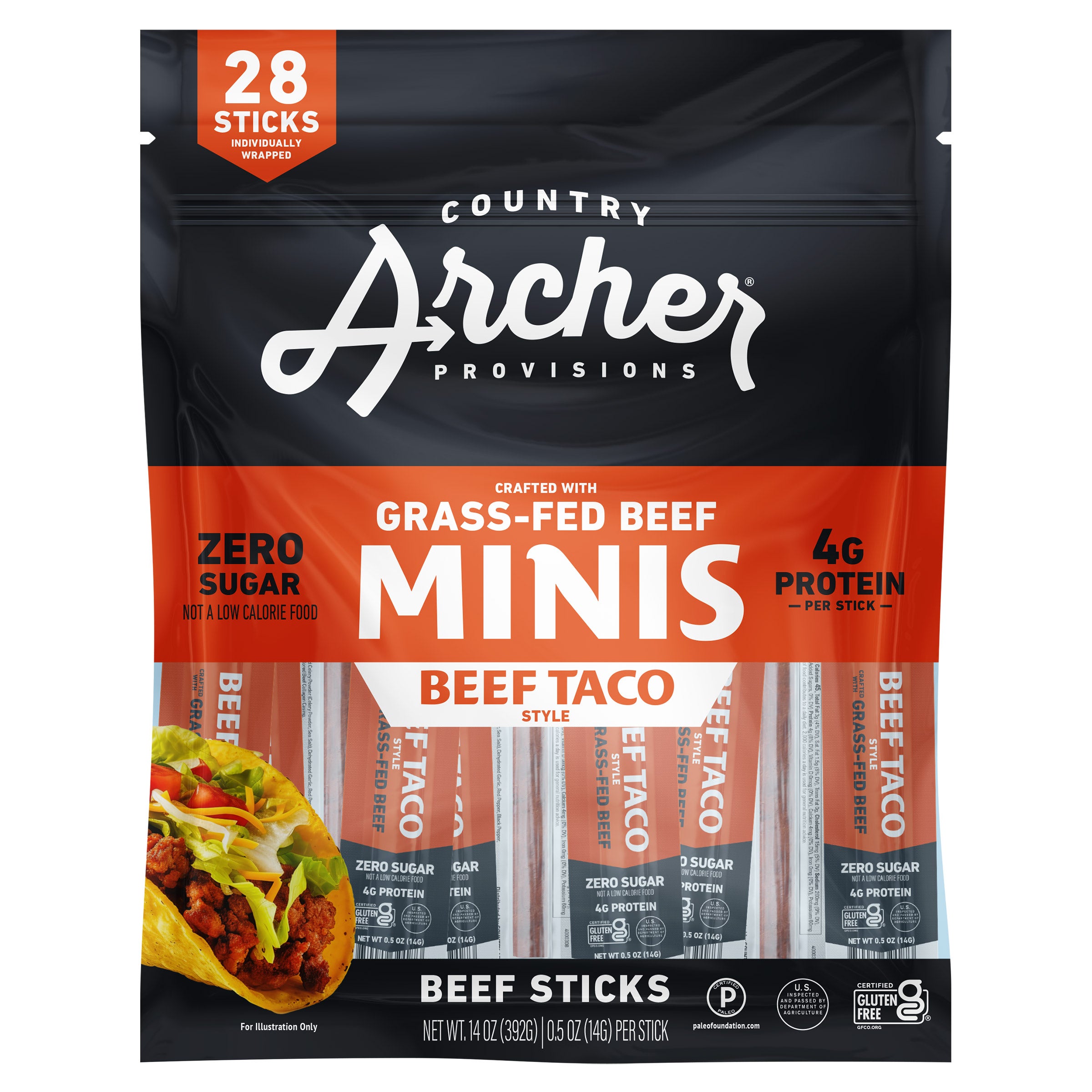 COUNTRY ARCHER GRASS FED BEEF MINIS BEEF TACO 28/.50 OZ