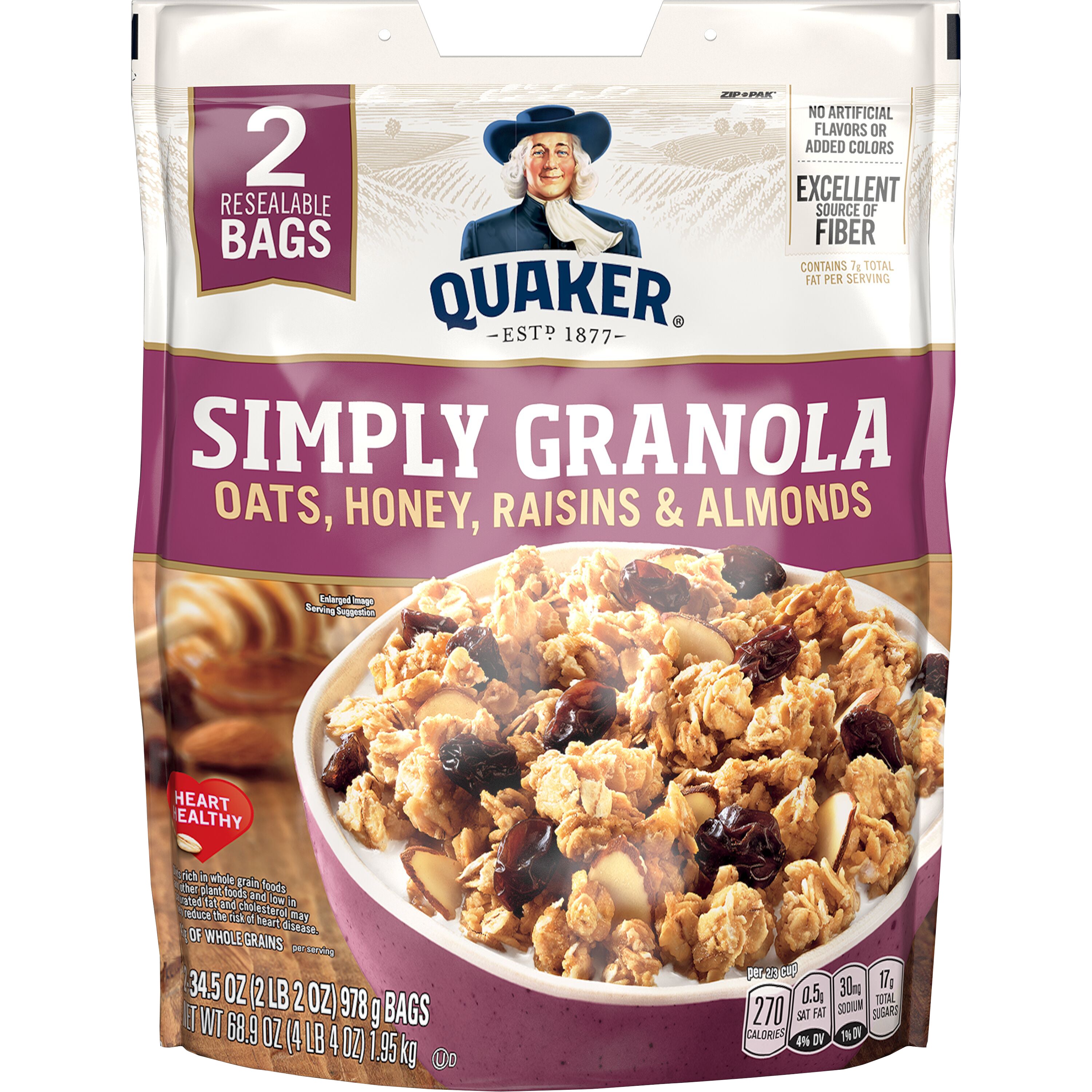 QUAKER 100% NATURAL CEREAL 2/34.5 OZ (4.31 LBS) - Image 1