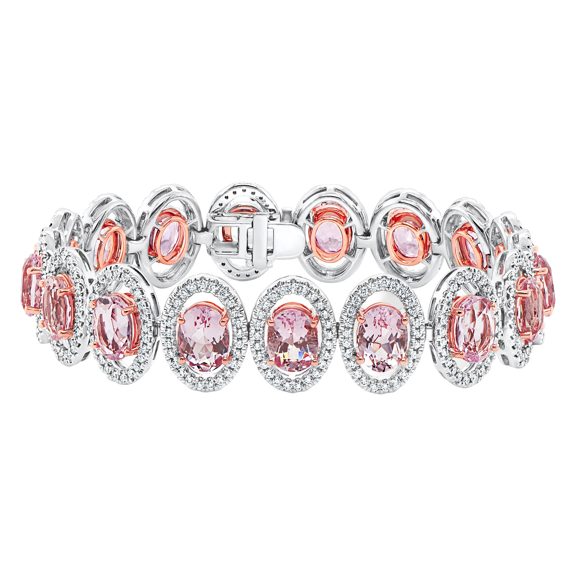 8X6MM OVAL CUT MORGANITE 2.35CTW DIA 14KT WG 7" BRACELET