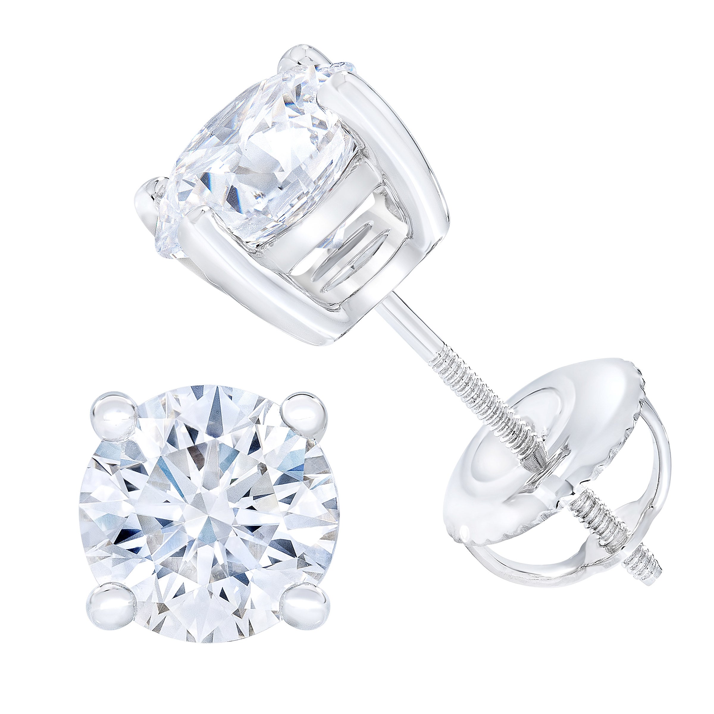 2.14CTW ROUND DIAMOND PLATINUM STUD EARRINGS VS1/VS2 "G" COLOR - Image 1
