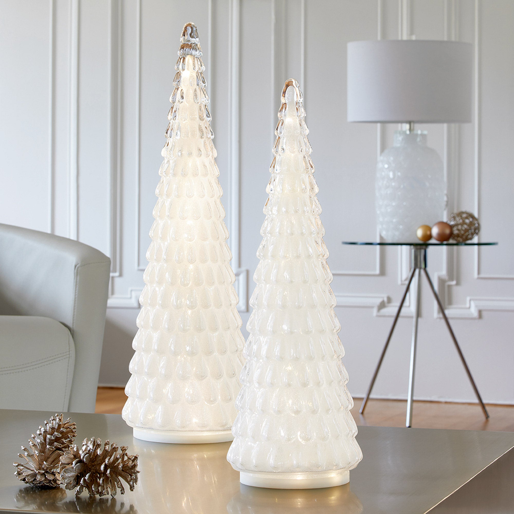 HOLIDAY GLASS TREES SET OF 2