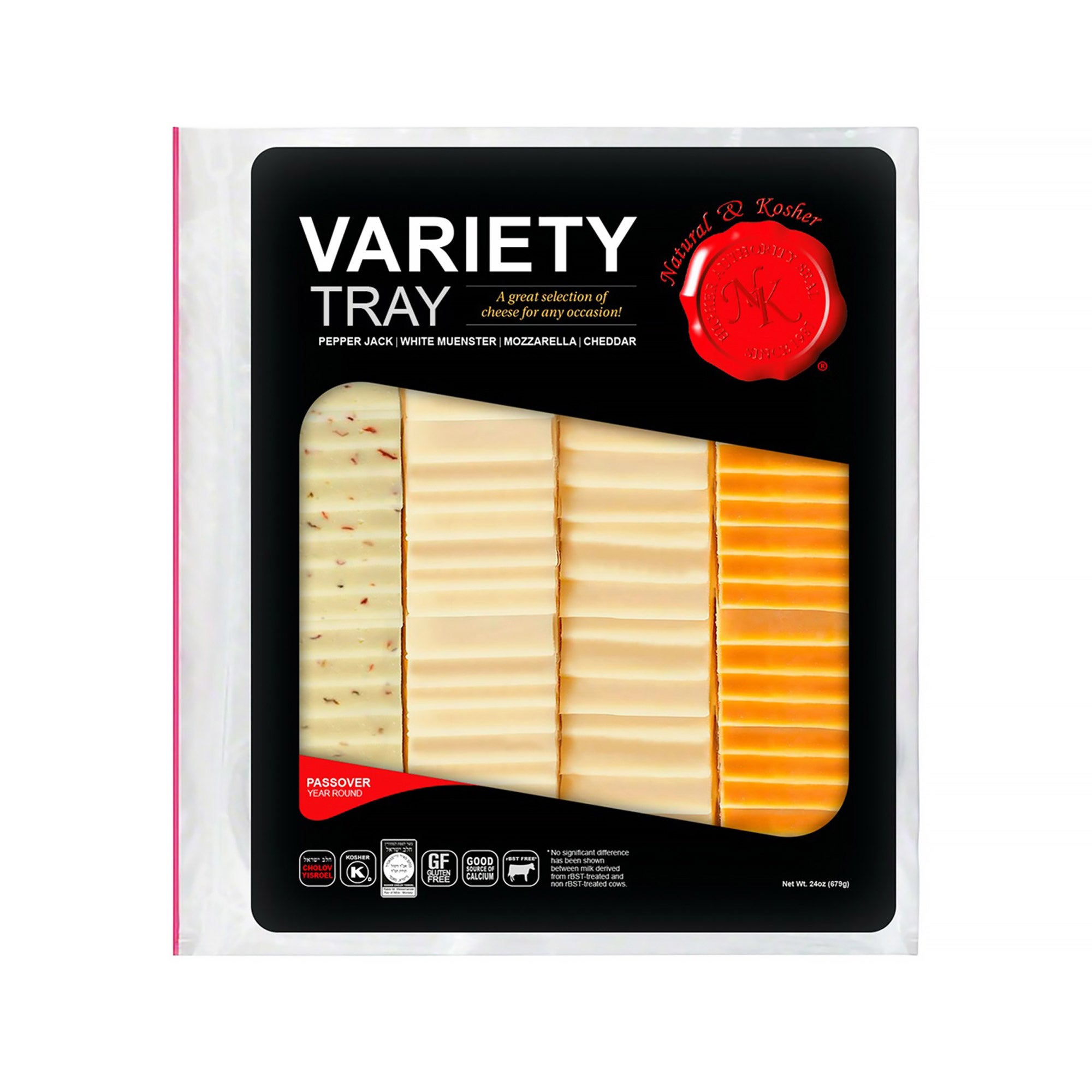 NATURAL & KOSHER VARIETY CHEESE TRAY 24 OUNCE PACKAGE