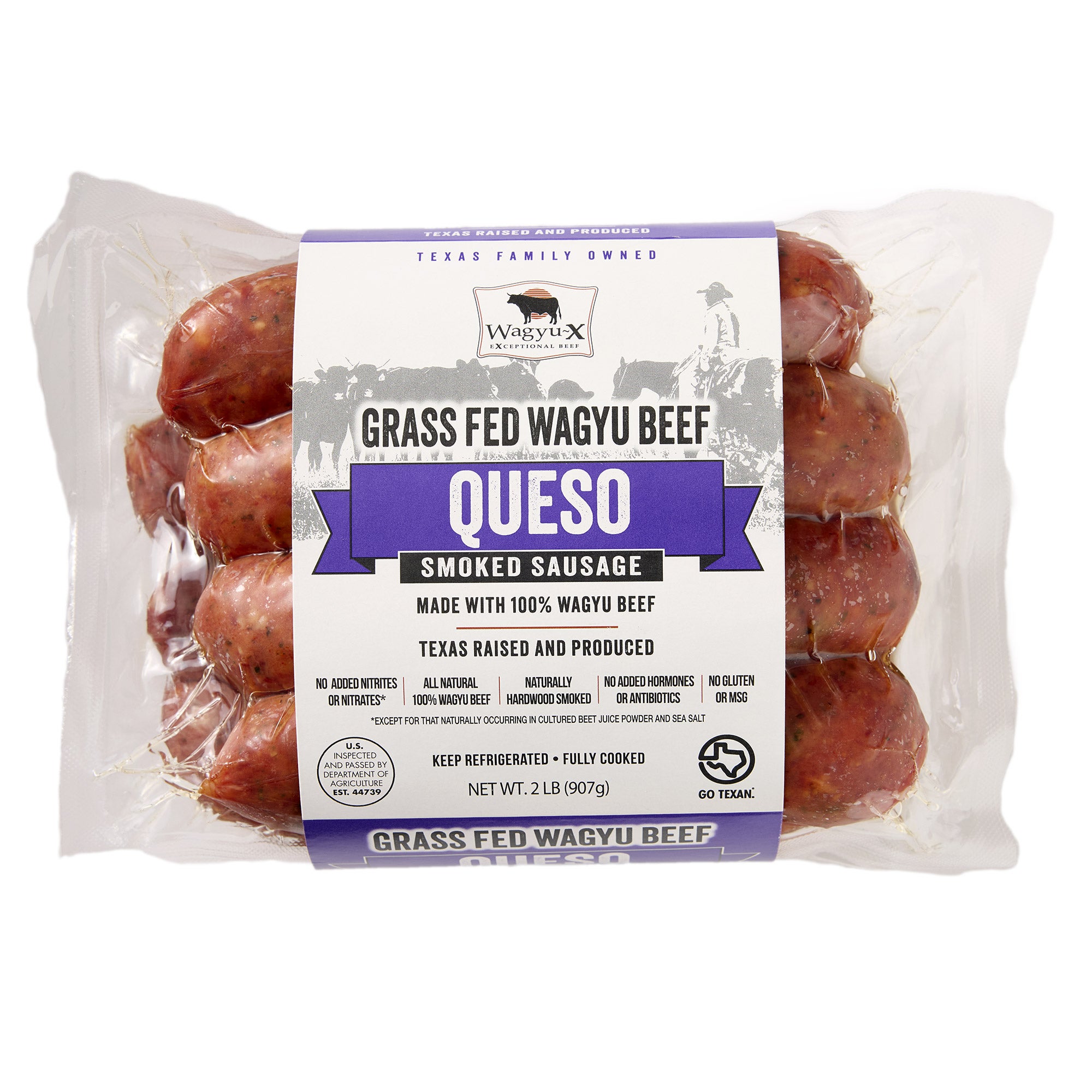 WAGYU-X GRASS FED QUESO SMOKED BEEF SAUSAGE 2 LB