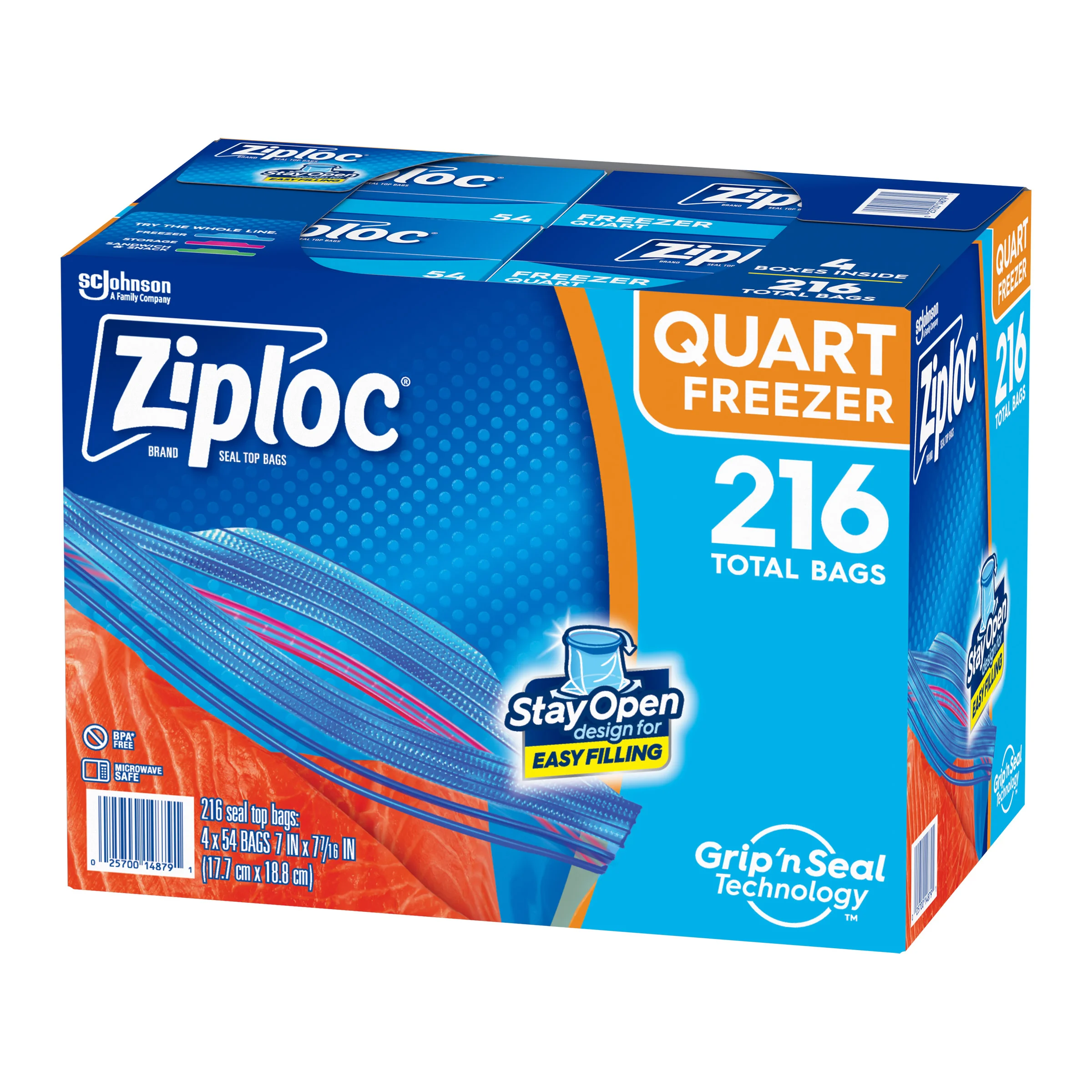 ZIPLOC DOUBLE ZIPPER FREEZER QUART 4/54CT (TOTAL 216)