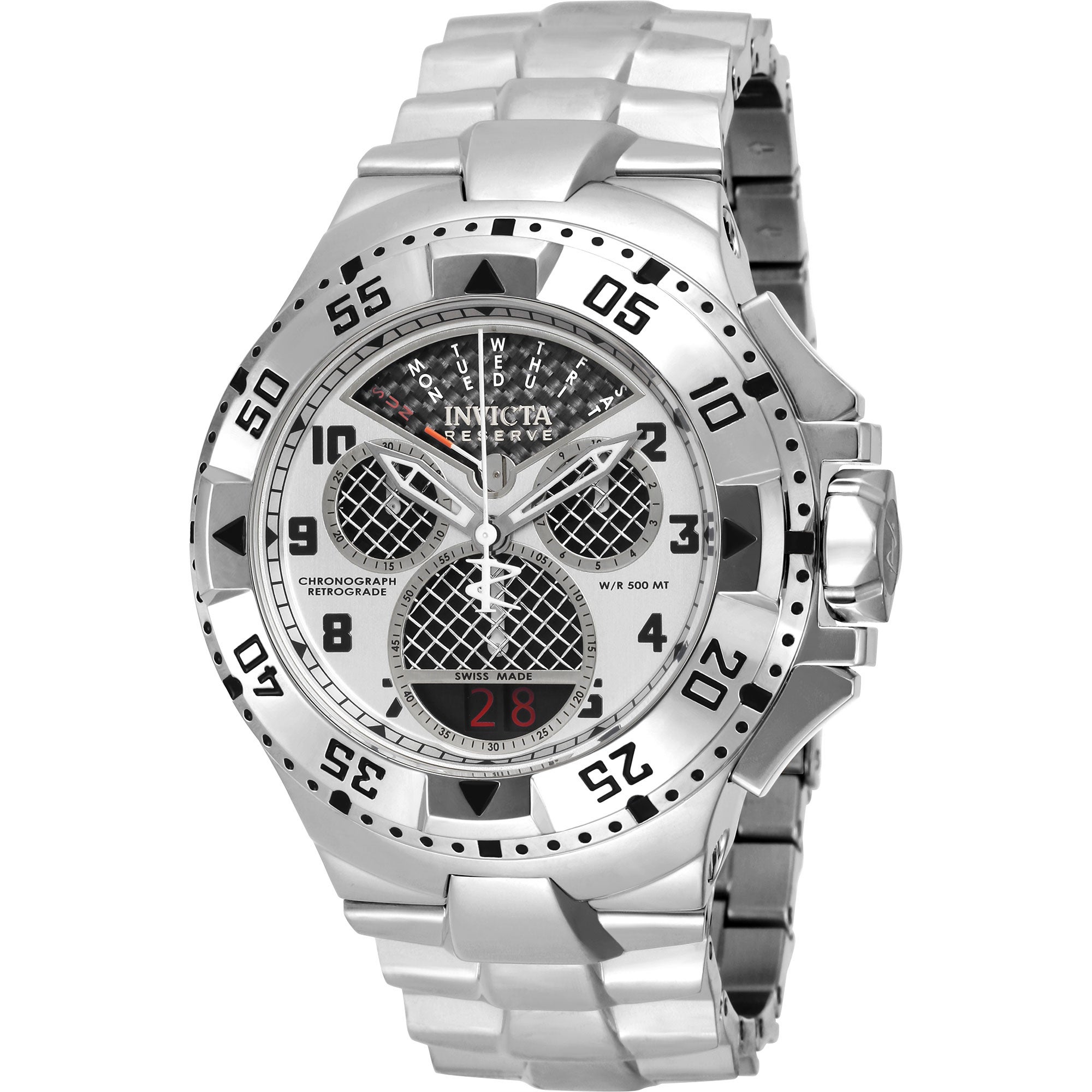 INVICTA EXCURSION MENS CHRONO BLACK DIAL STAINLESS STEEL WATCH