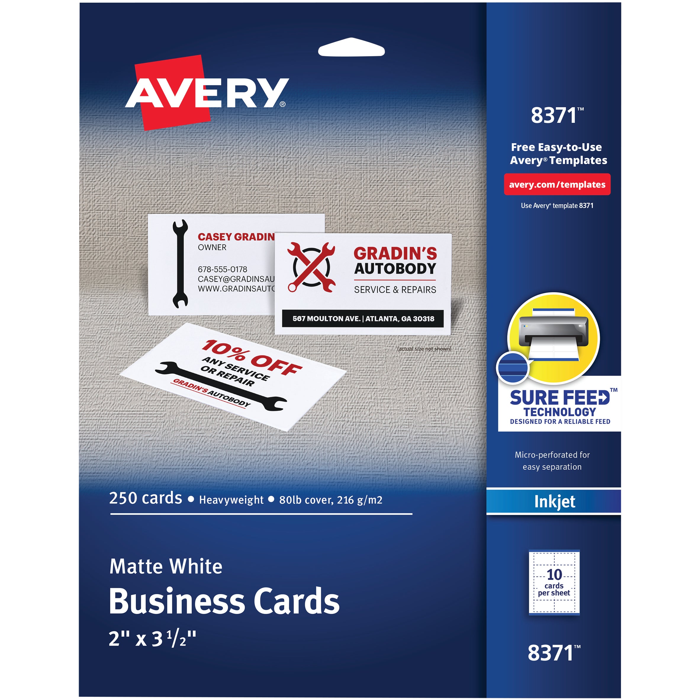 AVERY INKJET BUSINESS CARDS 250 CT #8371 - Image 1