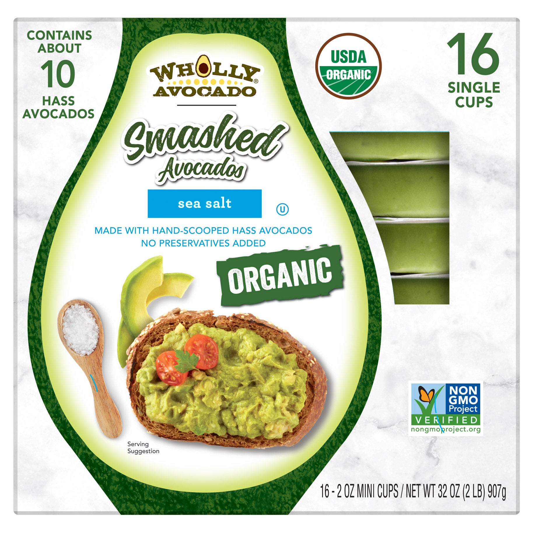 WHOLLY ORGANIC SMASHED AVOCADO 16 COUNT 2 OUNCES EACH