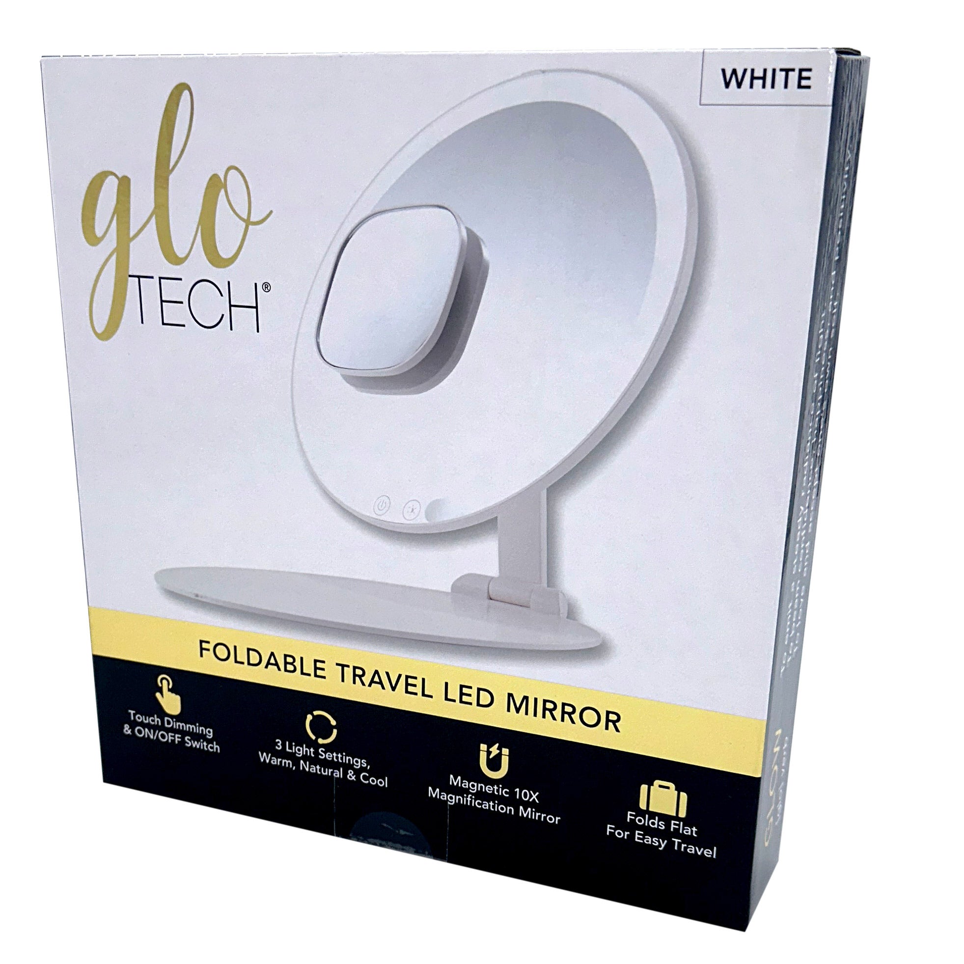 GLO TECH FOLDABLE TRAVEL MIRROR BLCK OR WHITE