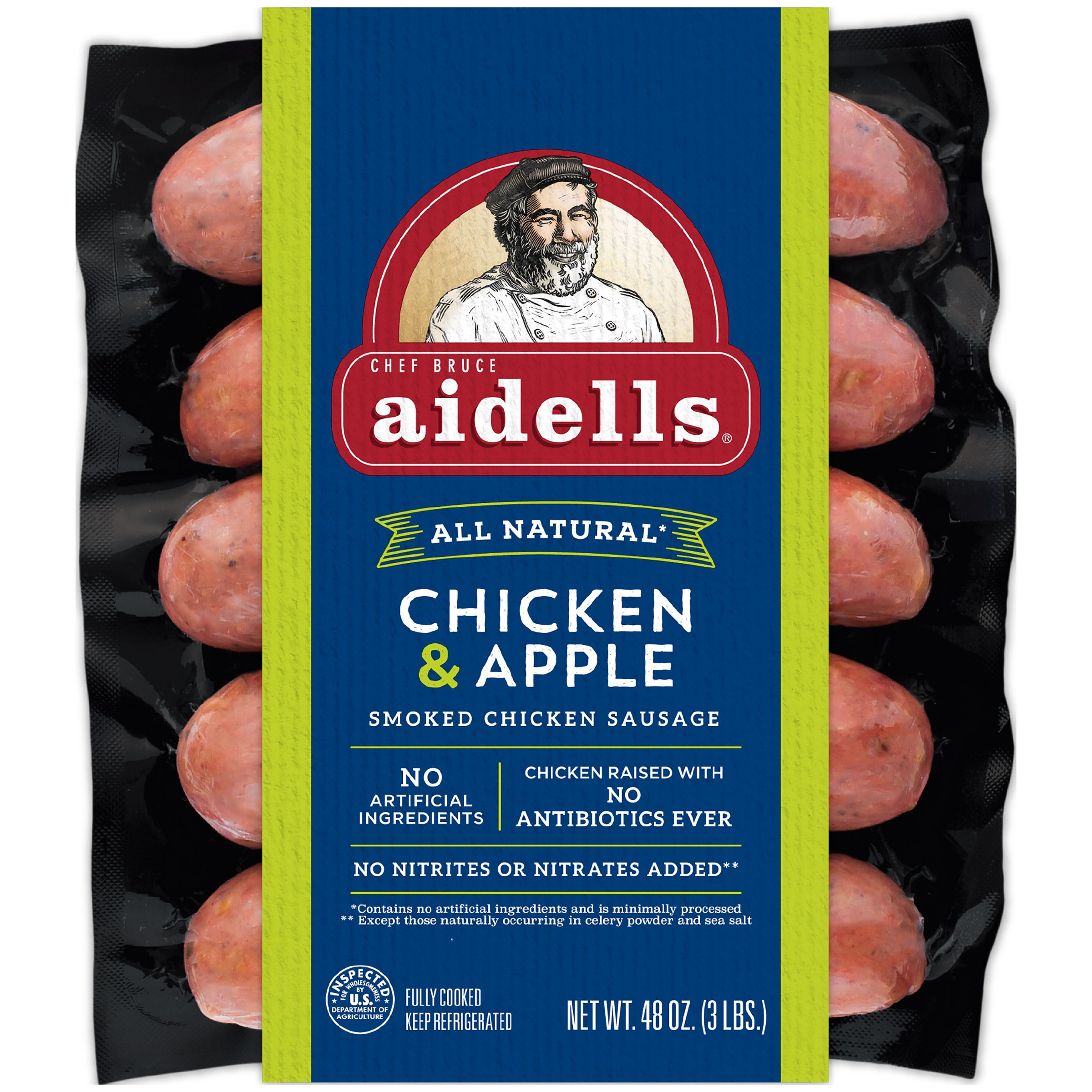 AIDELLS ABF CHICKEN APPLE SAUSAGE 48 OZ (3 LBS)