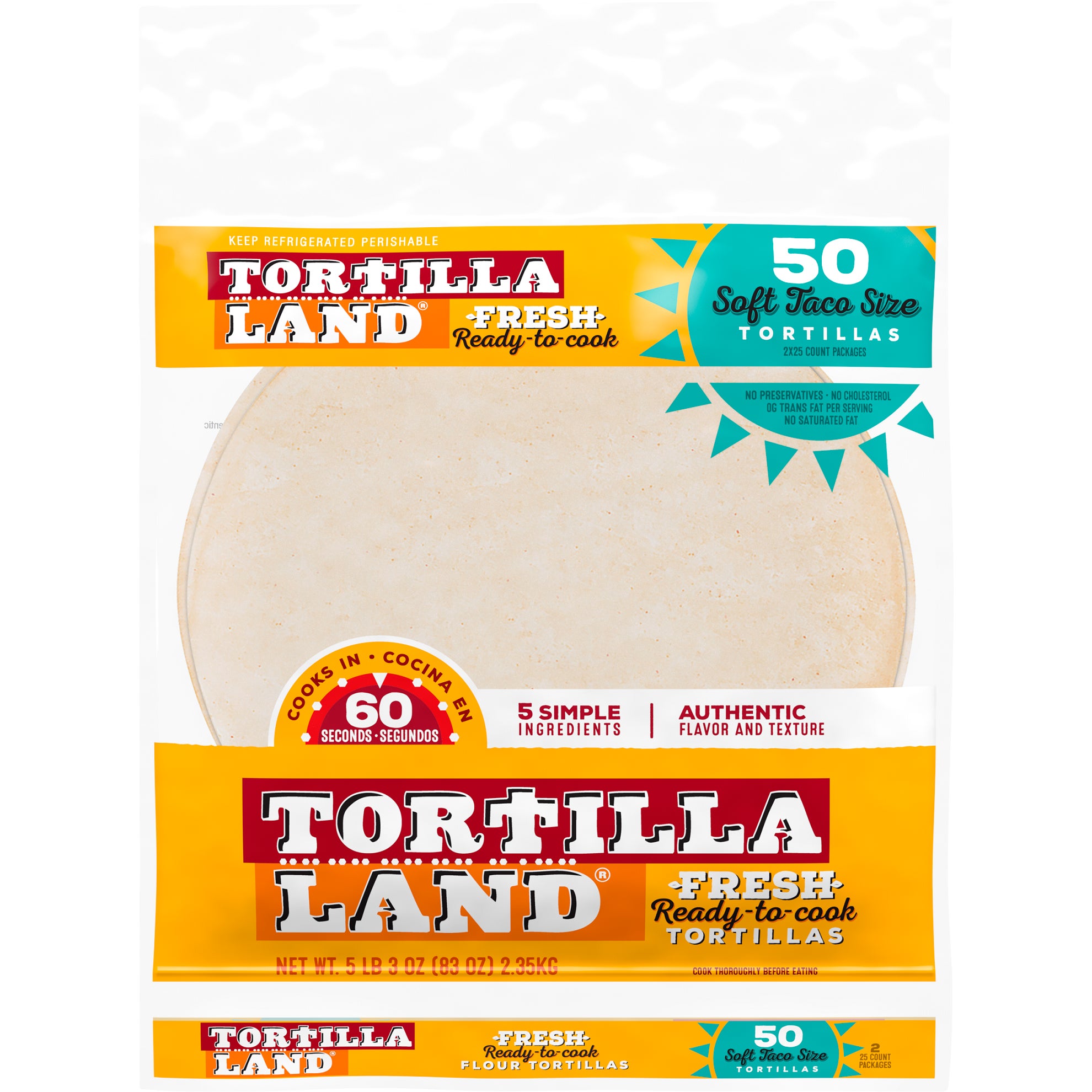 TORTILLA LAND UNCOOKED TORTILLAS 50 COUNT 83 OUNCES