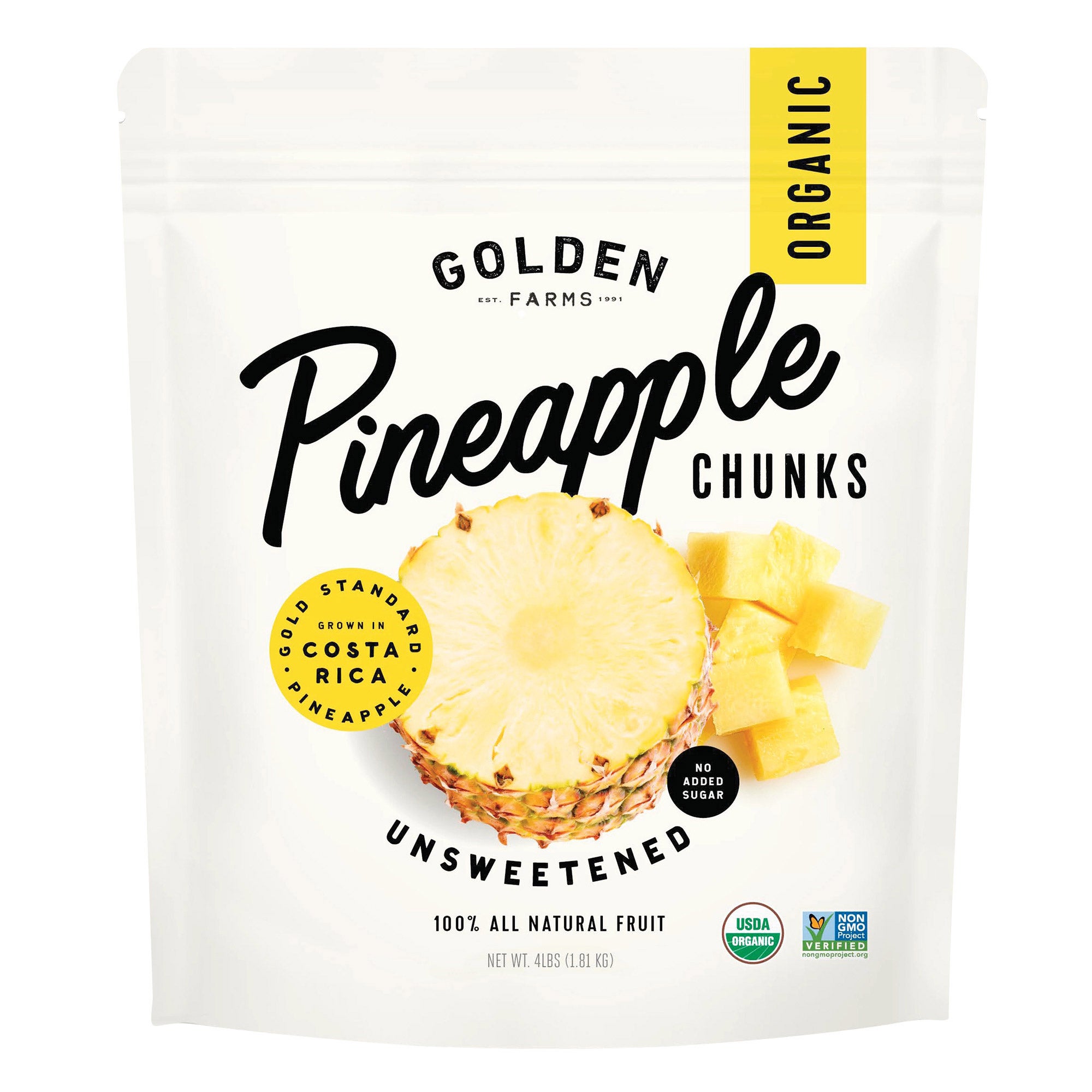 ORGANIC GOLDEN FARMS PINEAPPLE CHUNKS 4 POUNDS - Image 1