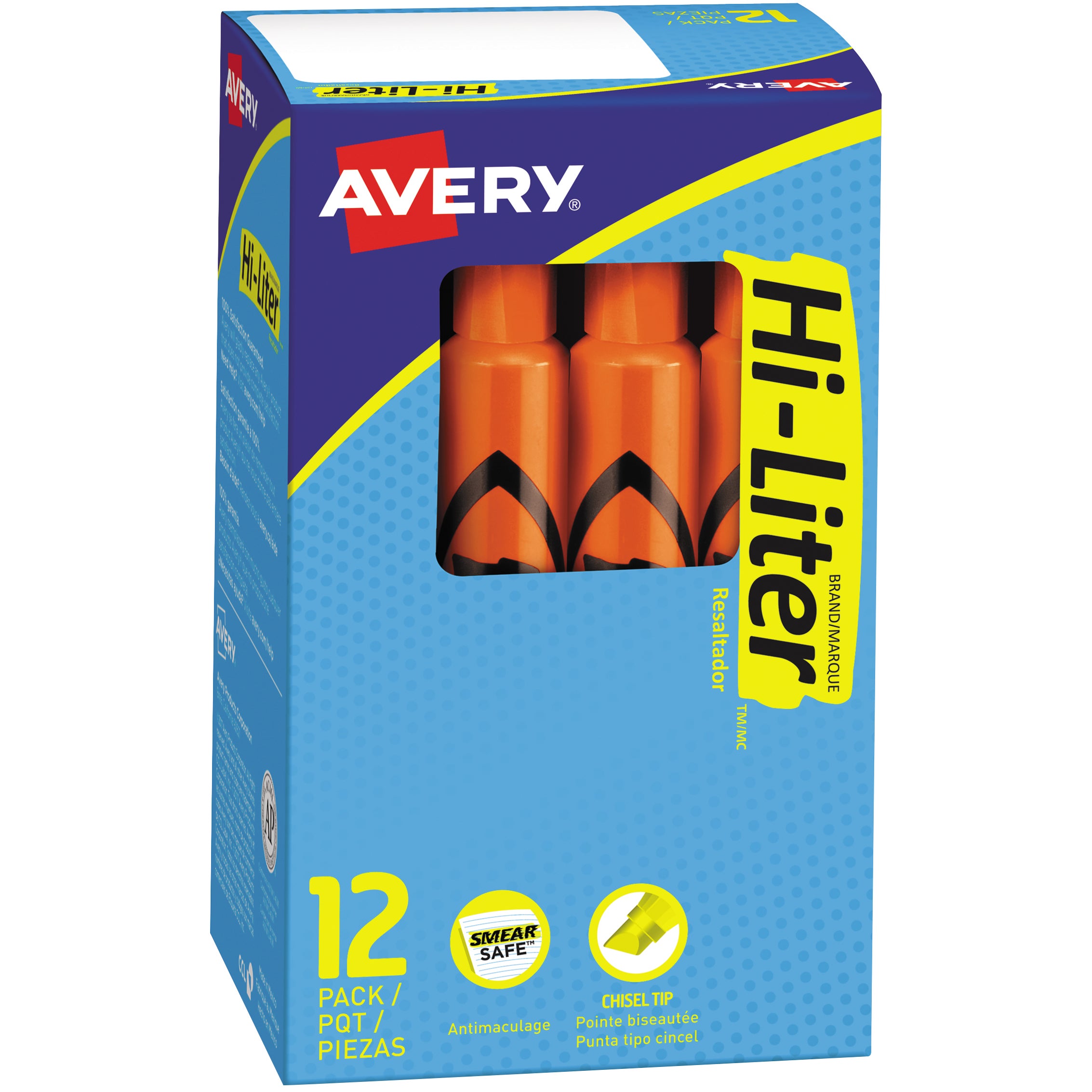 AVERY HILITER DSK FLOURESCENT 24 MARKERS AVE24050KT 2CT ORANGE
