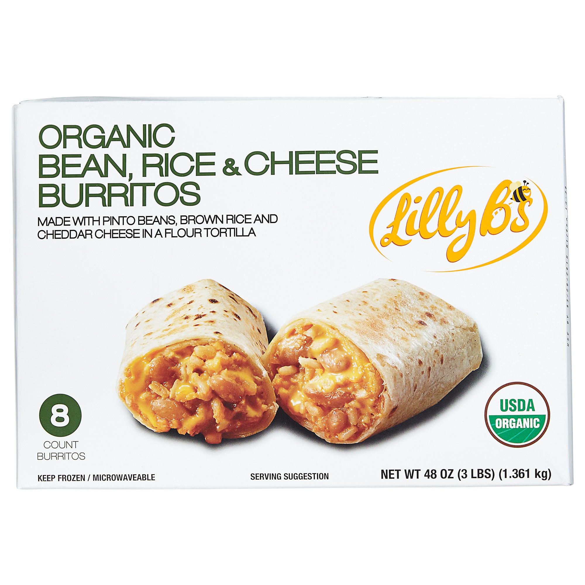 LILLY B'S ORGANIC BEANS RICE & CHEESE BURRITOS 8/6 OZ