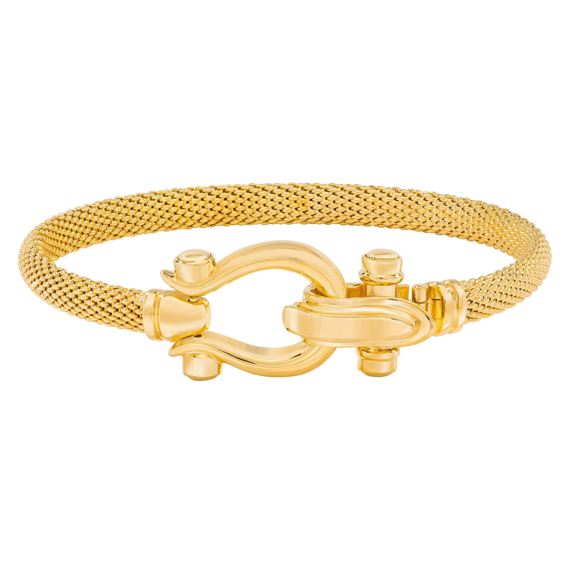 14KT YELLOW GOLD HORSESHOE MESH BANGLE MADE IN ITALY - Image 1