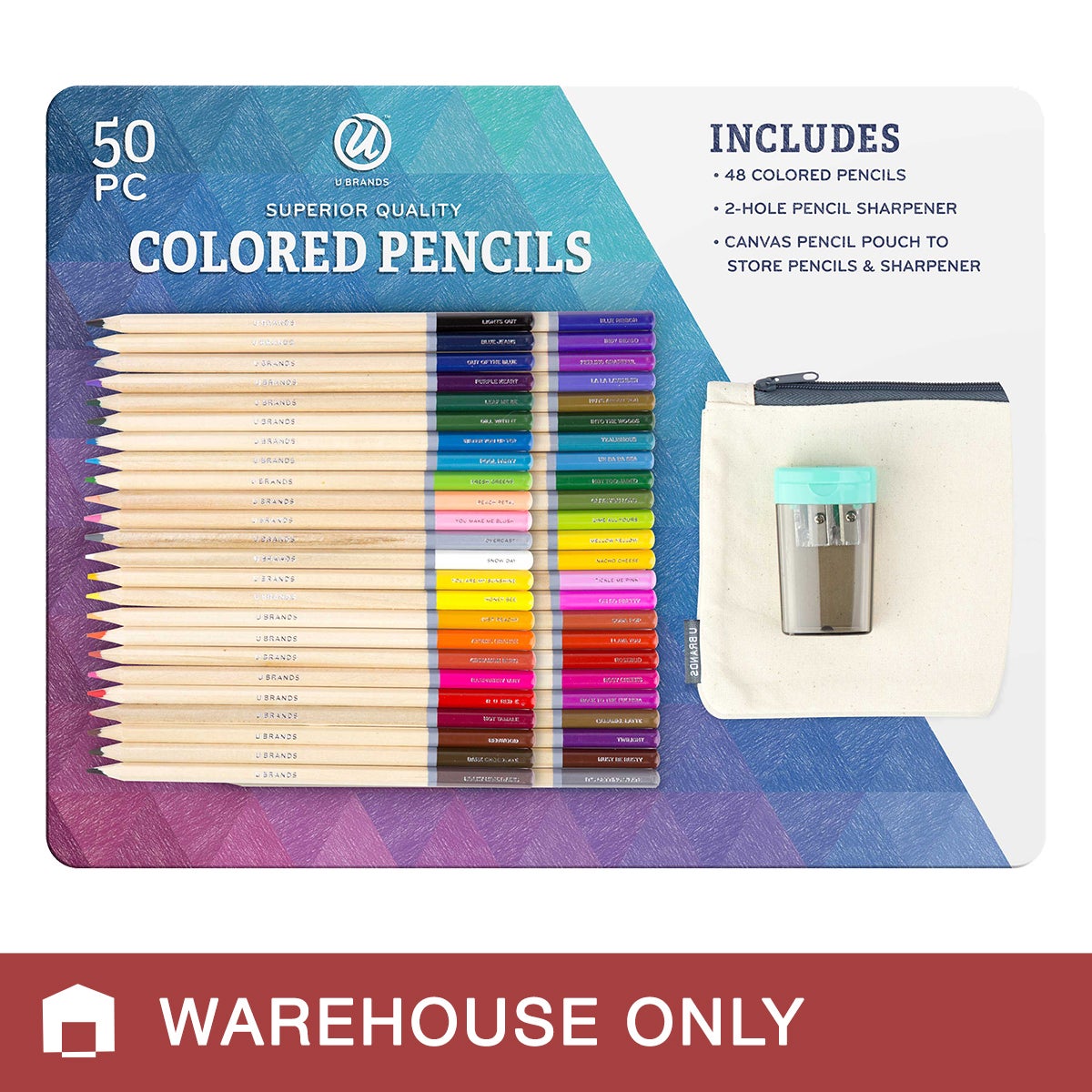 UBRANDS COLORED PENCILS 50PC W/SHARPENER & POUCH