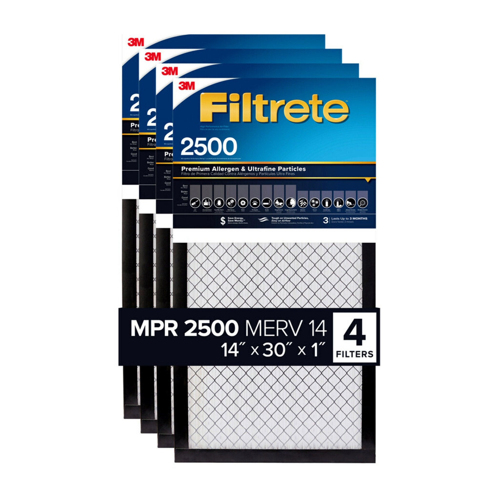 3M FILTRETE 2500 SERIES 14X30X1 4 PACK FURNACE FILTER