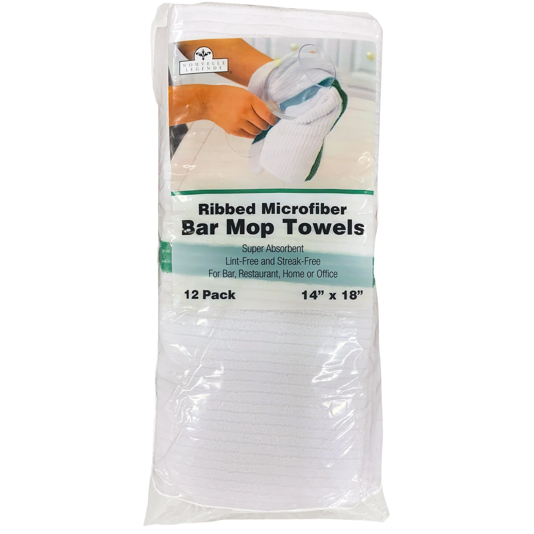 NOUVELLE LEGENDE MICROFIBER TOWEL 12PK GREEN STRIPE 14¨X18¨