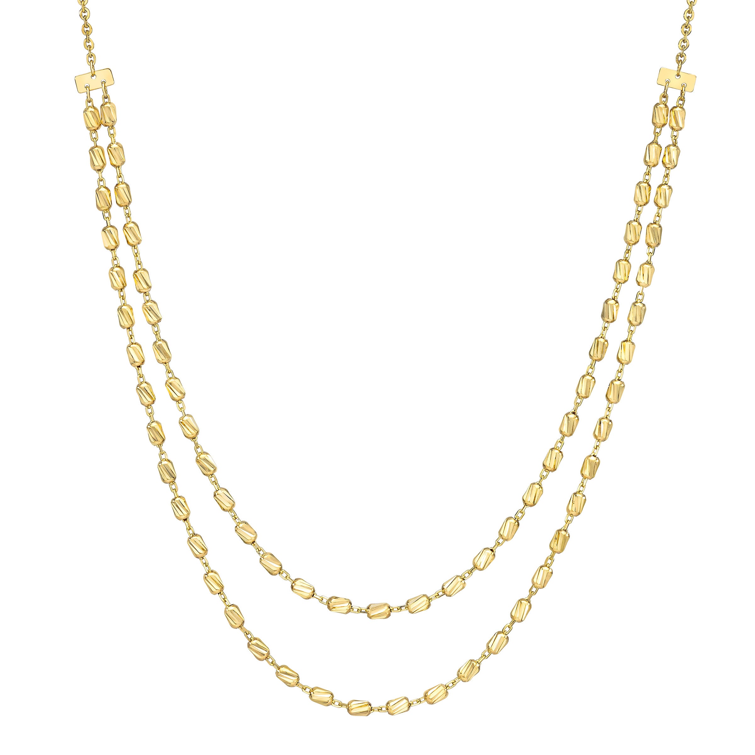 14KT YELLOW GOLD DIAMOND CUT TUBE BEADED NECKLACE - Image 1