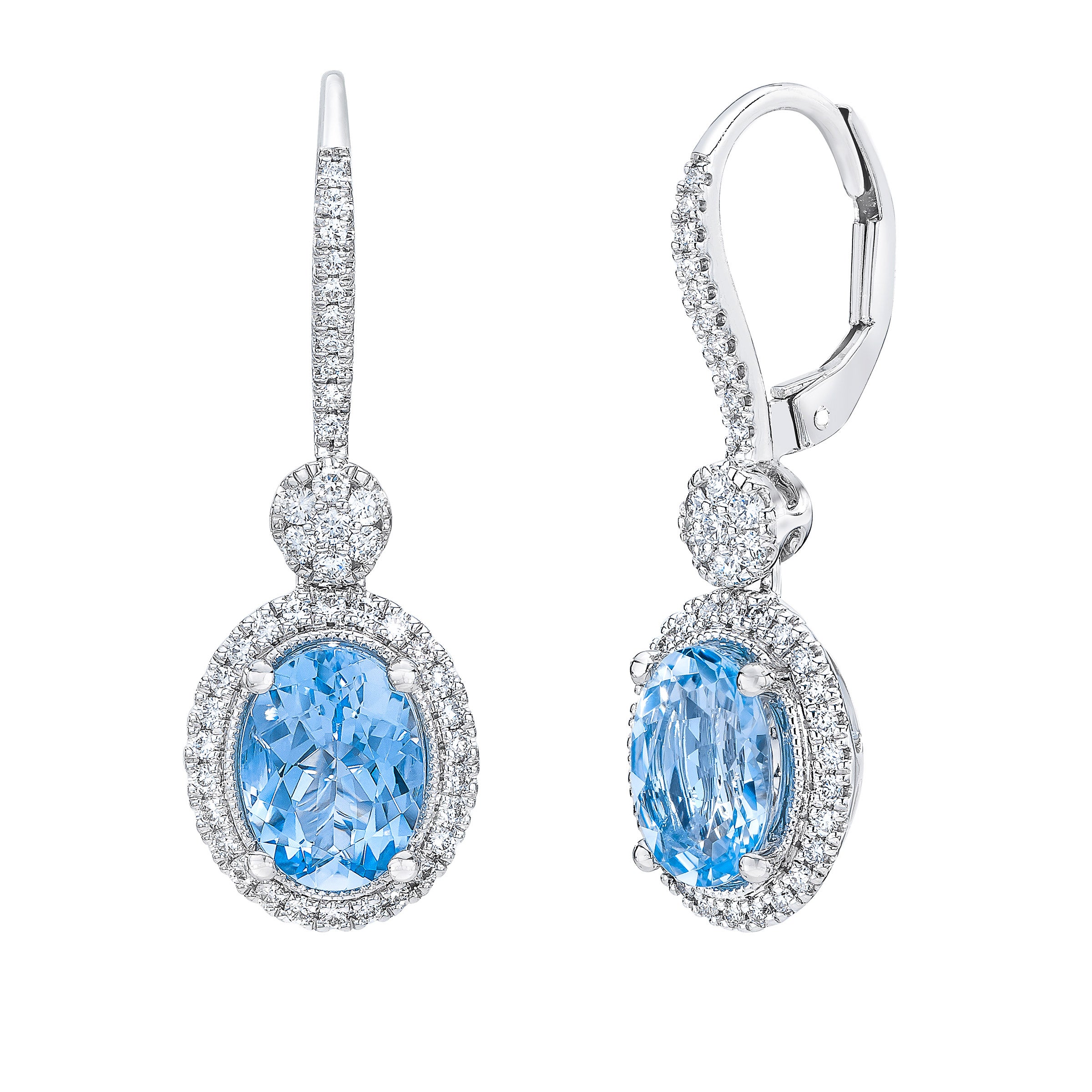 14KT WHITE GOLD .38CTW VS2, I DIAMOND AND AQUAMARINE EARRINGS - Image 1