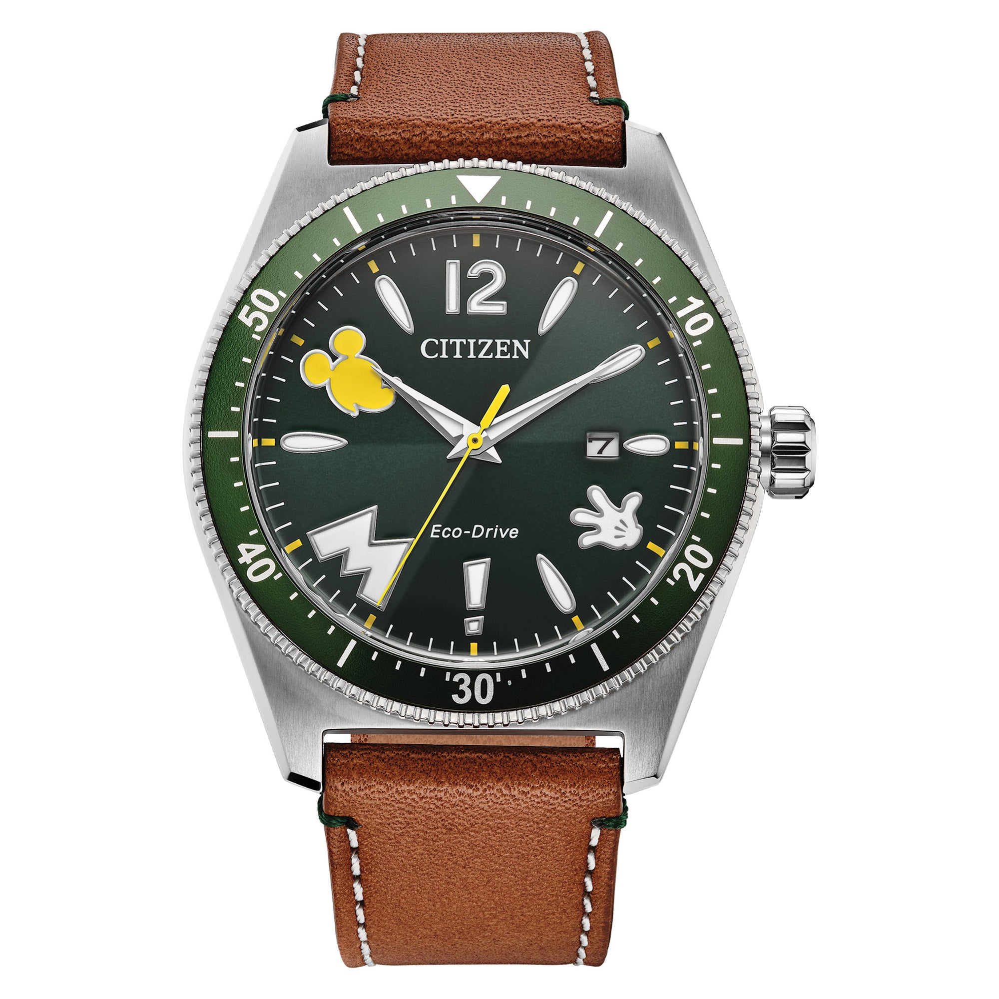 CITIZEN DISNEY VINTAGE BROWN LEATHER STRAP MENS QUARTZ WATCH - Image 1