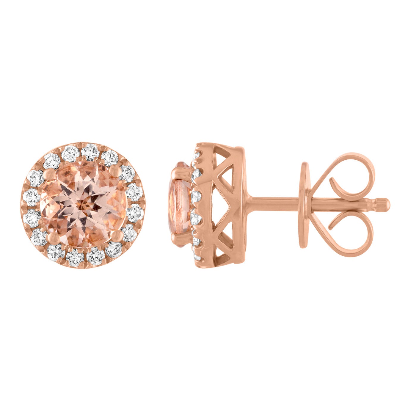 14KT ROSE GOLD .23CTW VS2, I DIAMOND AND MORGANITE EARRINGS