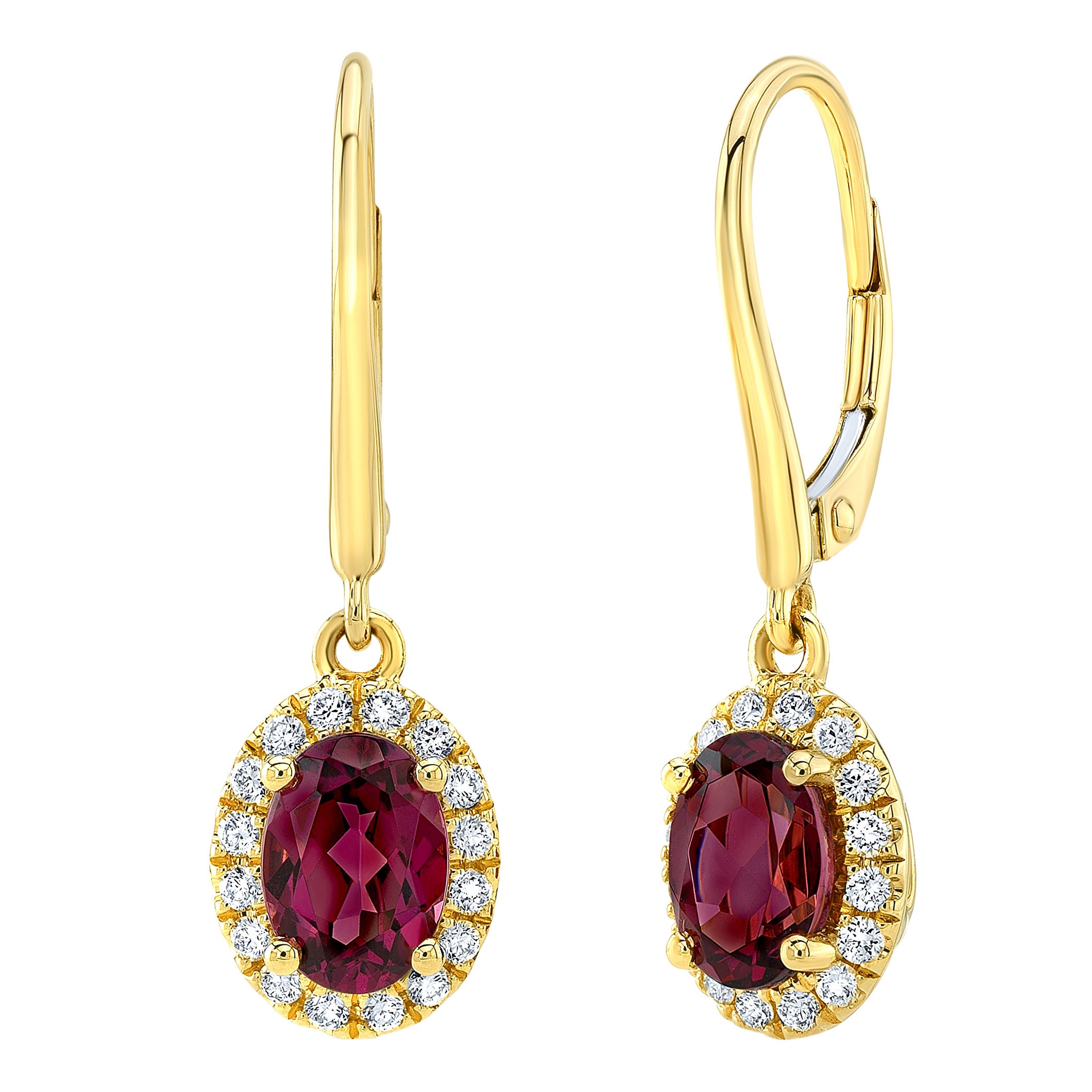14KT YELLOW GOLD .24CTW VS2 I DIAMOND & 7X5MM GARNET EARRINGS