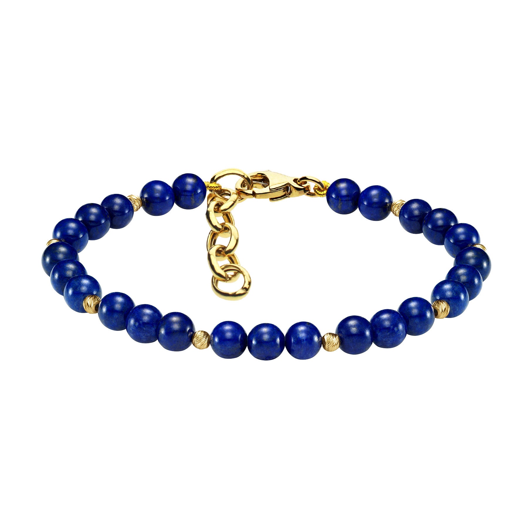 14KT YELLOW GOLD 6MM NATURAL LAPIS MULTI CUT BRACELET - Image 1