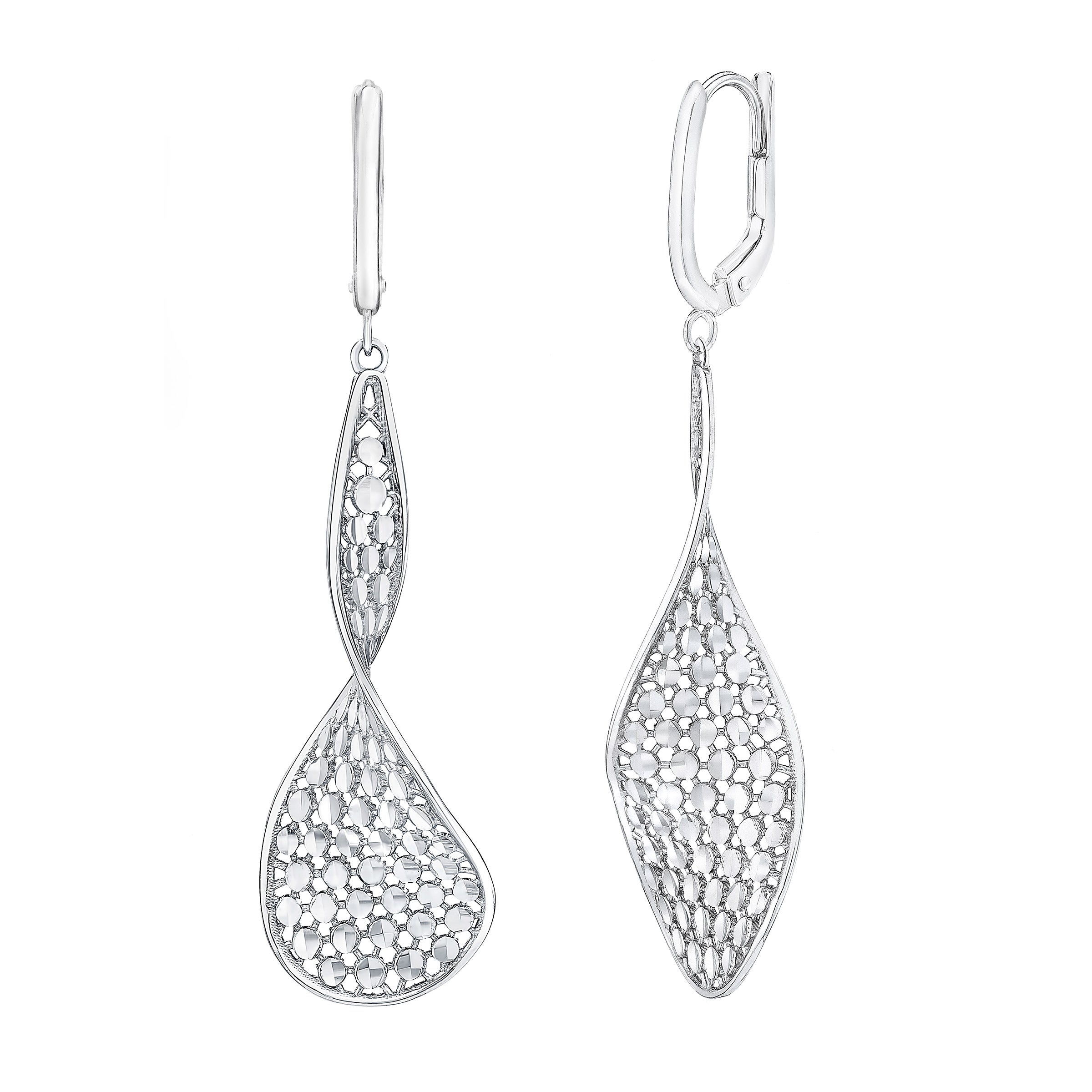 14KT WHITE GOLD PAVE DANGLE EARRINGS - Image 1