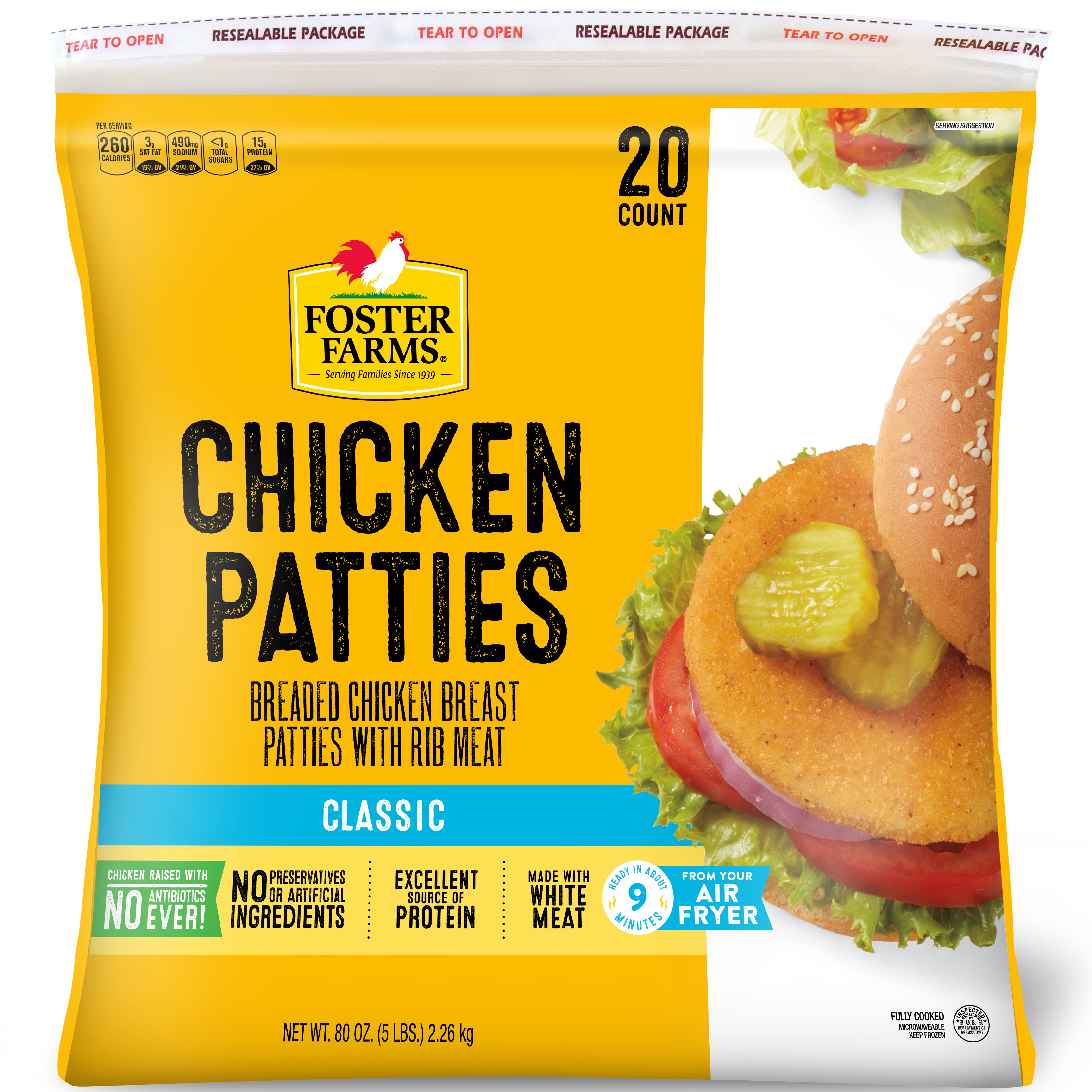 FOSTER FARMS BREADED CHICKEN PATTIES 20 COUNT / 4 OZ 5LBS - Image 1