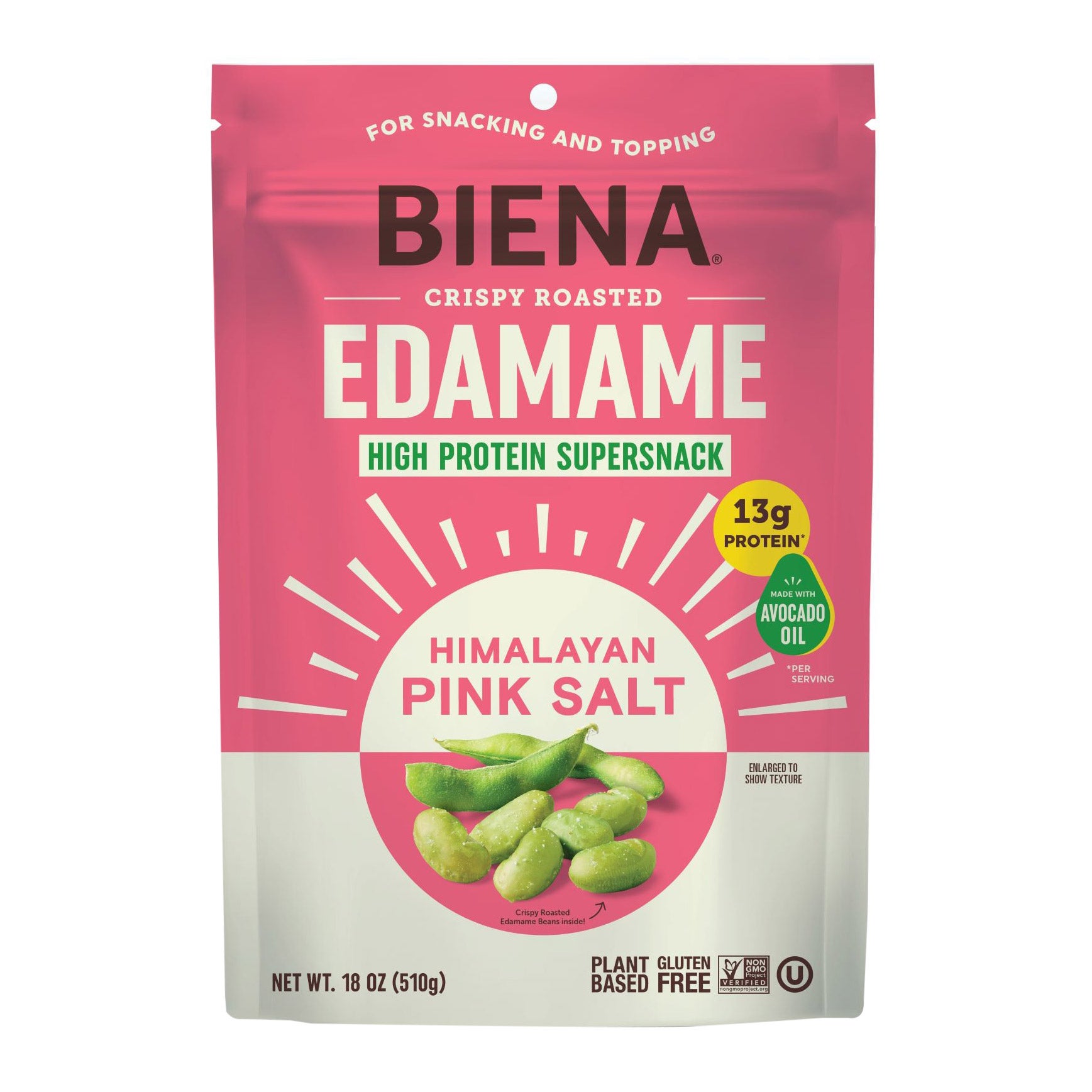 BIENA ROASTED EDAMAME PINK HIMALAYAN SALT 18 OUNCES - Image 1