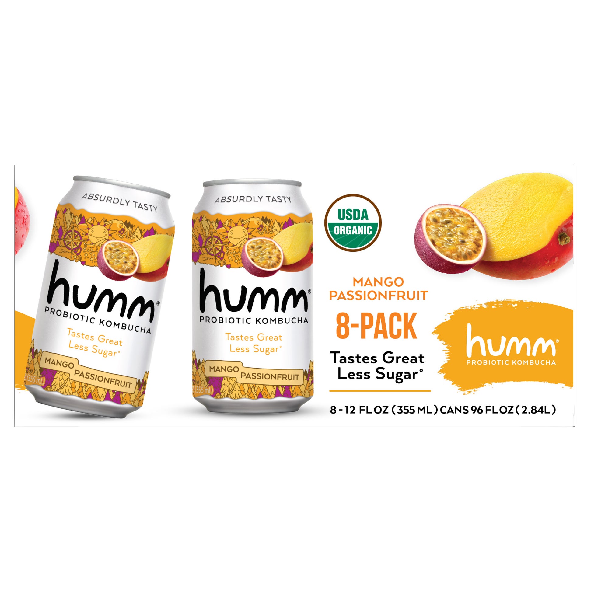 HUMM ORGANIC KOMBUCHA MANGO/PASSION FRUIT 8/12 OUNCE CANS - Image 1