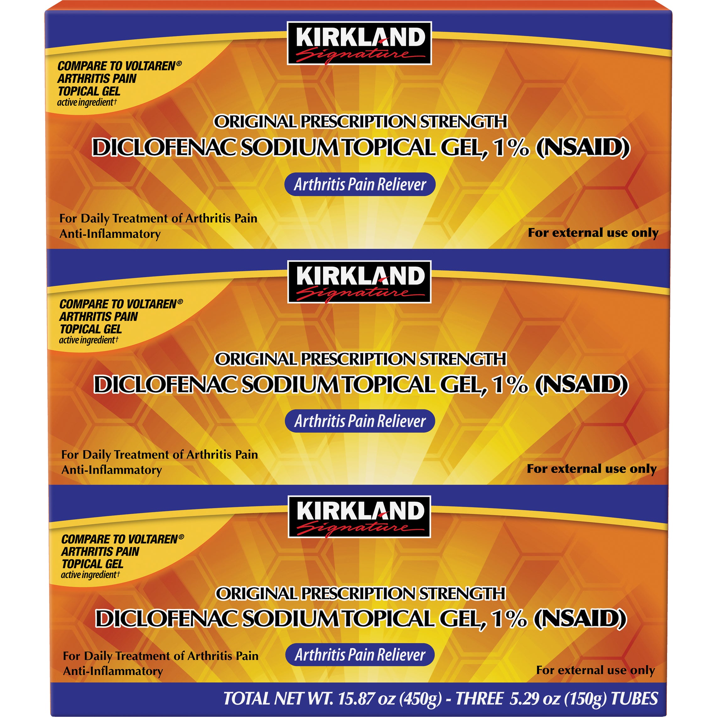 KIRKLAND SIGNATURE ARTHRITIS PAIN RELIEF GEL 3 X 5.29 OZ TUBES - Image 1