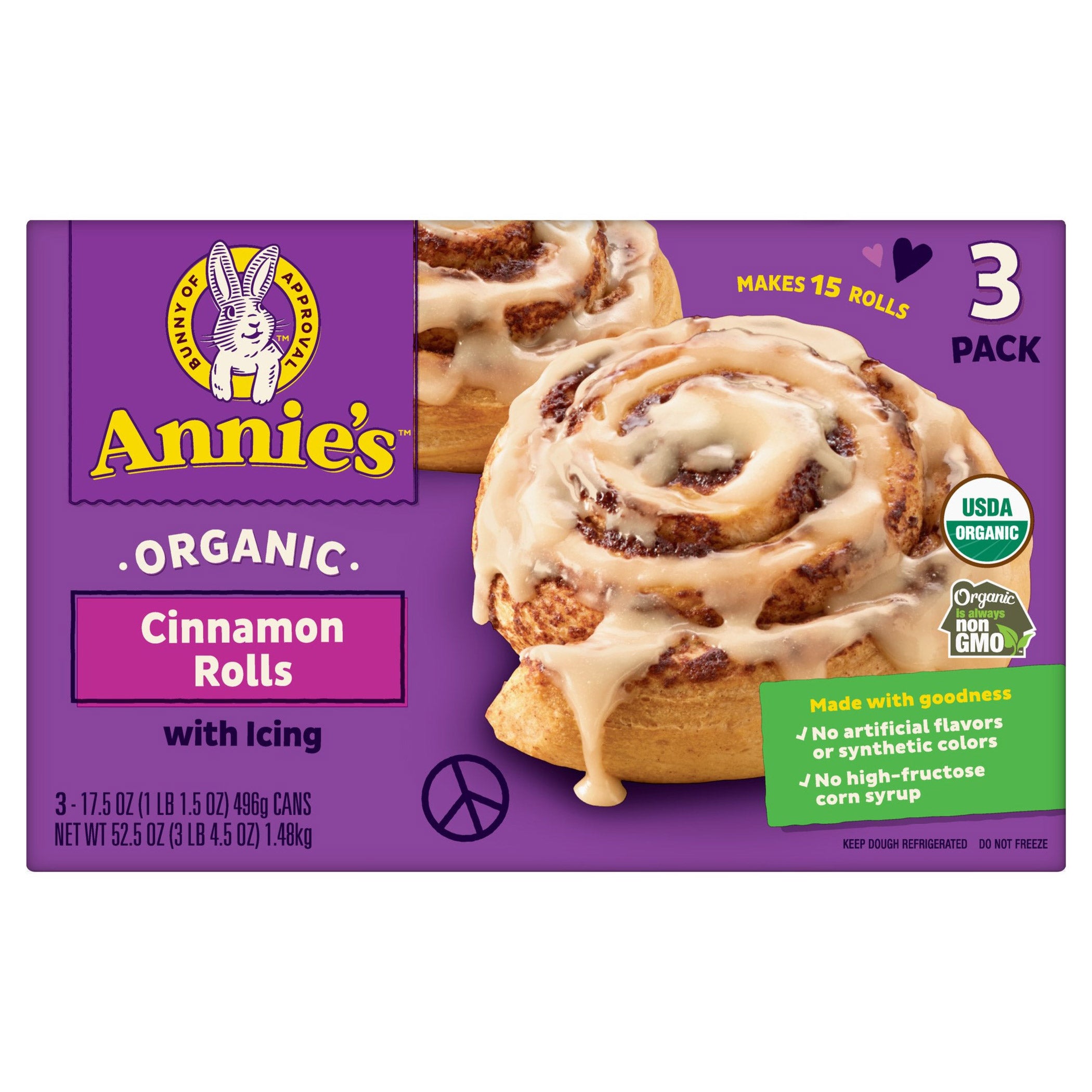 ANNIE'S ORGANIC CINNAMON ROLLS 3/17.5 OUNCE TUBES
