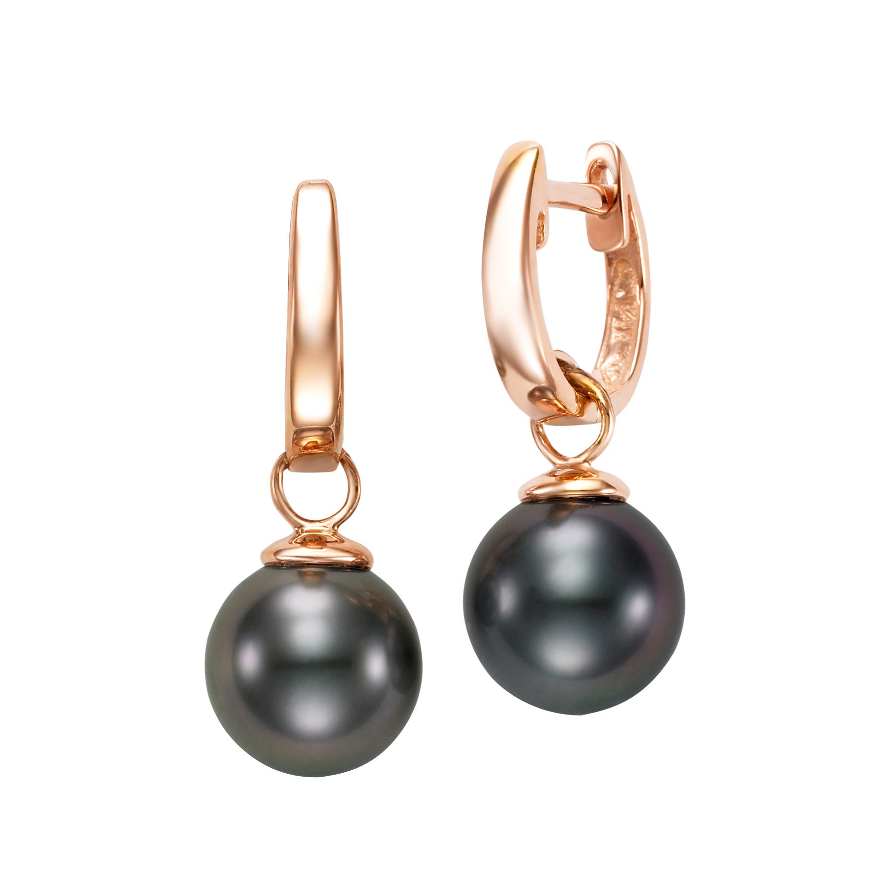 14KT ROSE GOLD 8-9MM TAHITIAN CULTURED PEARL DROP EARRINGS - Image 1