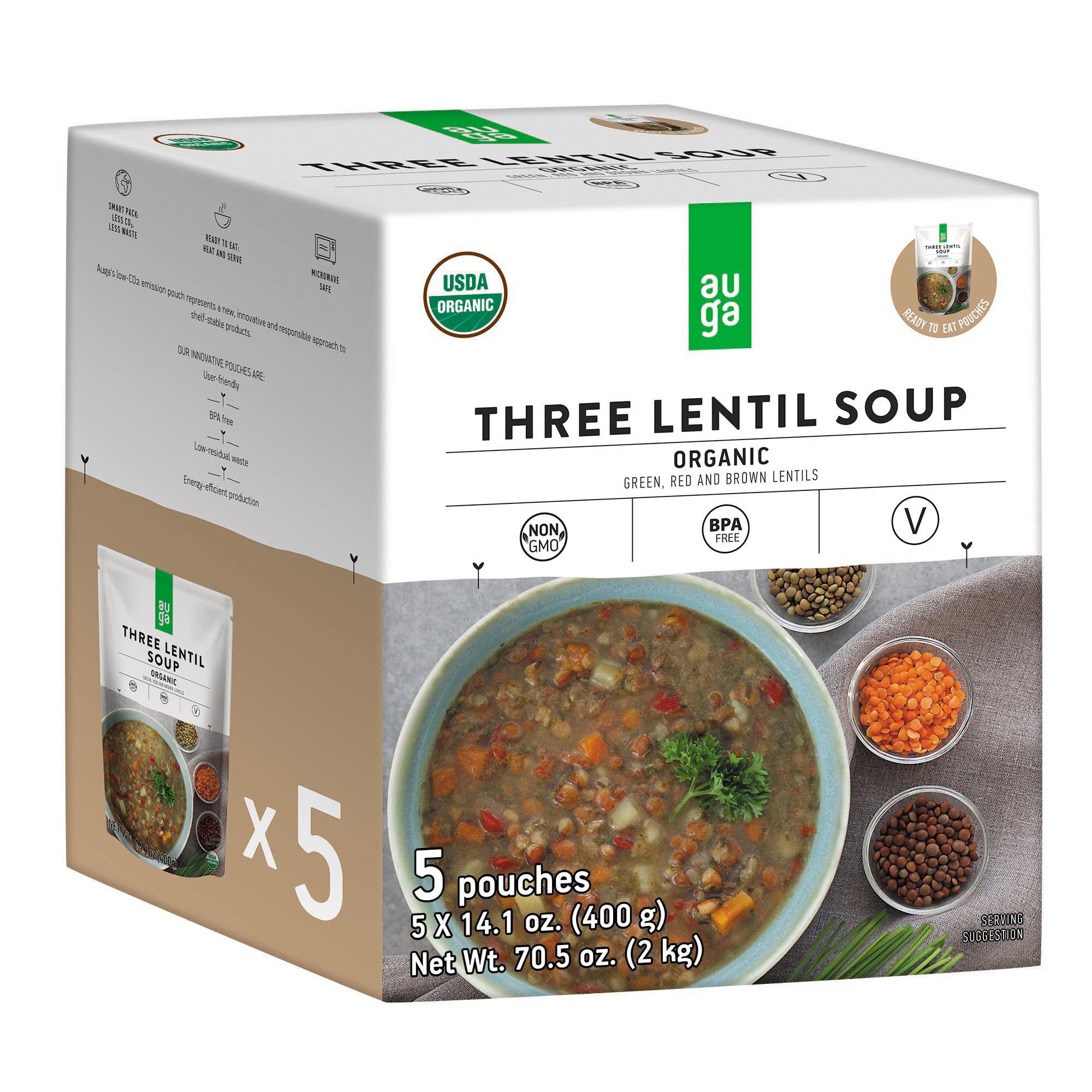 ORGANIC AUGA THREE LENTIL SOUP 5 PACK 14.1 OUNCES EA