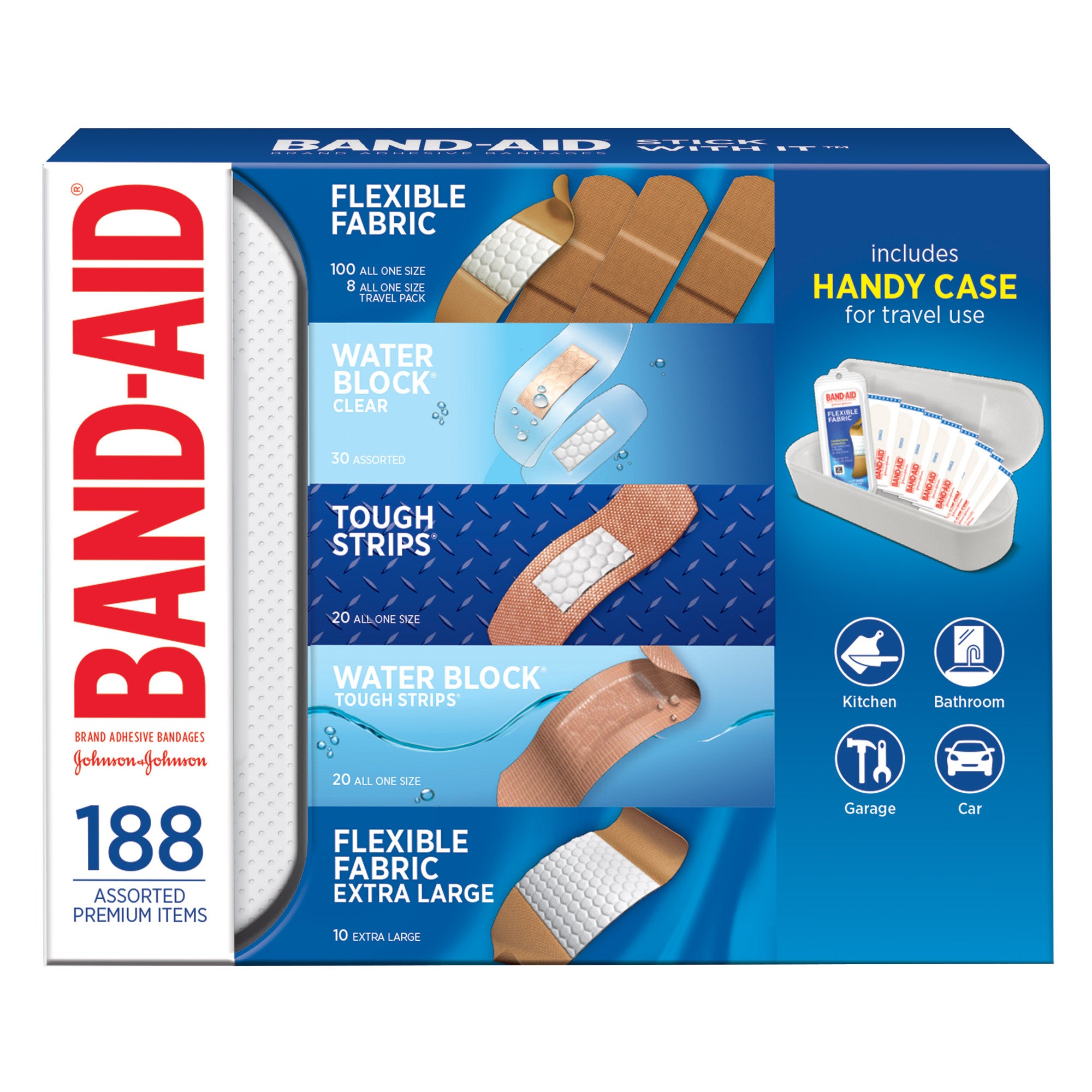 BAND-AID ADHESIVE BANDAGES 188 CT WITH CASE