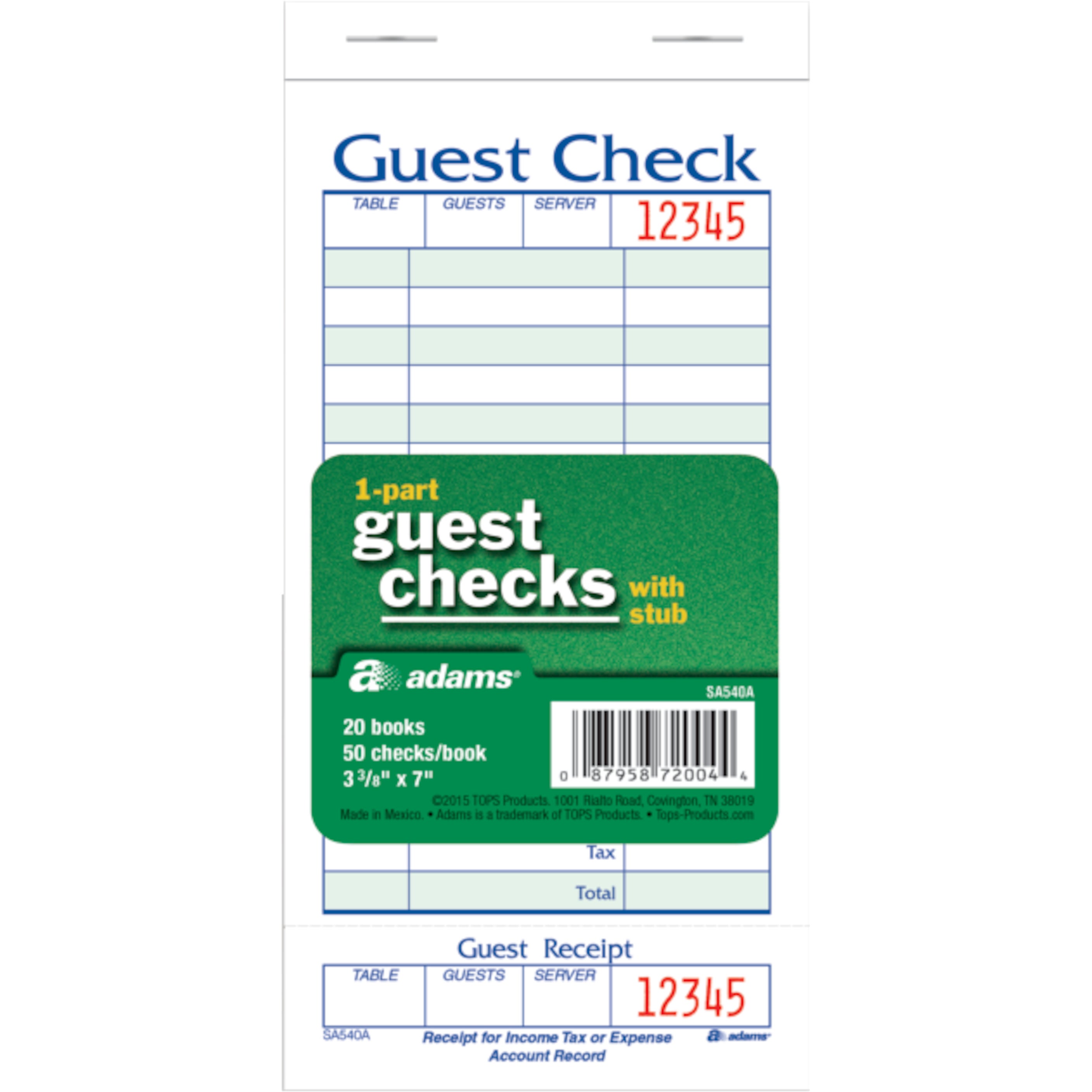 ADAMS GUEST CHECKS W/ STUB 20 CT - Image 1