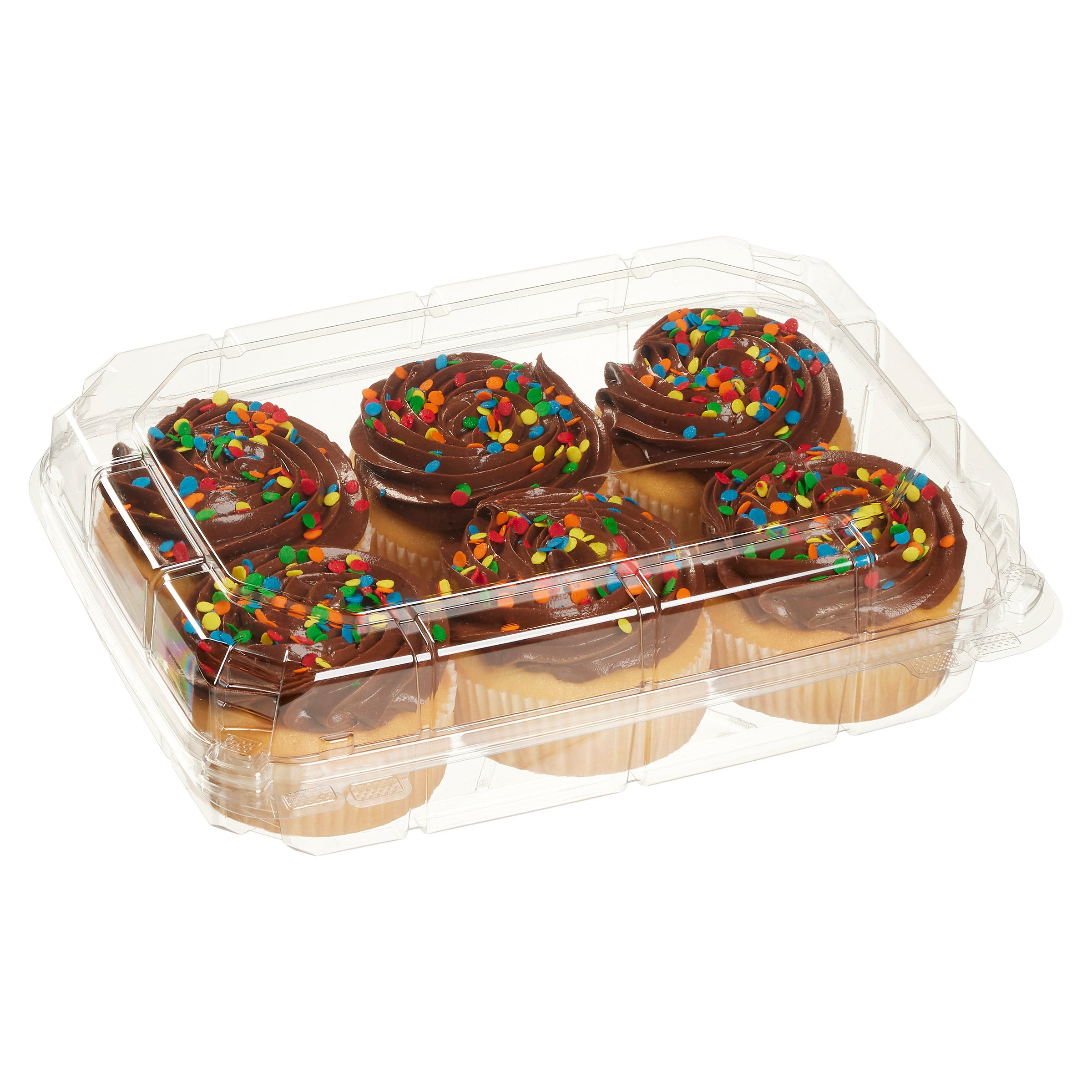 WHITE MINI CAKES WITH CHOCOLATE BUTTERCREAM ICING 6 PACK - Image 1